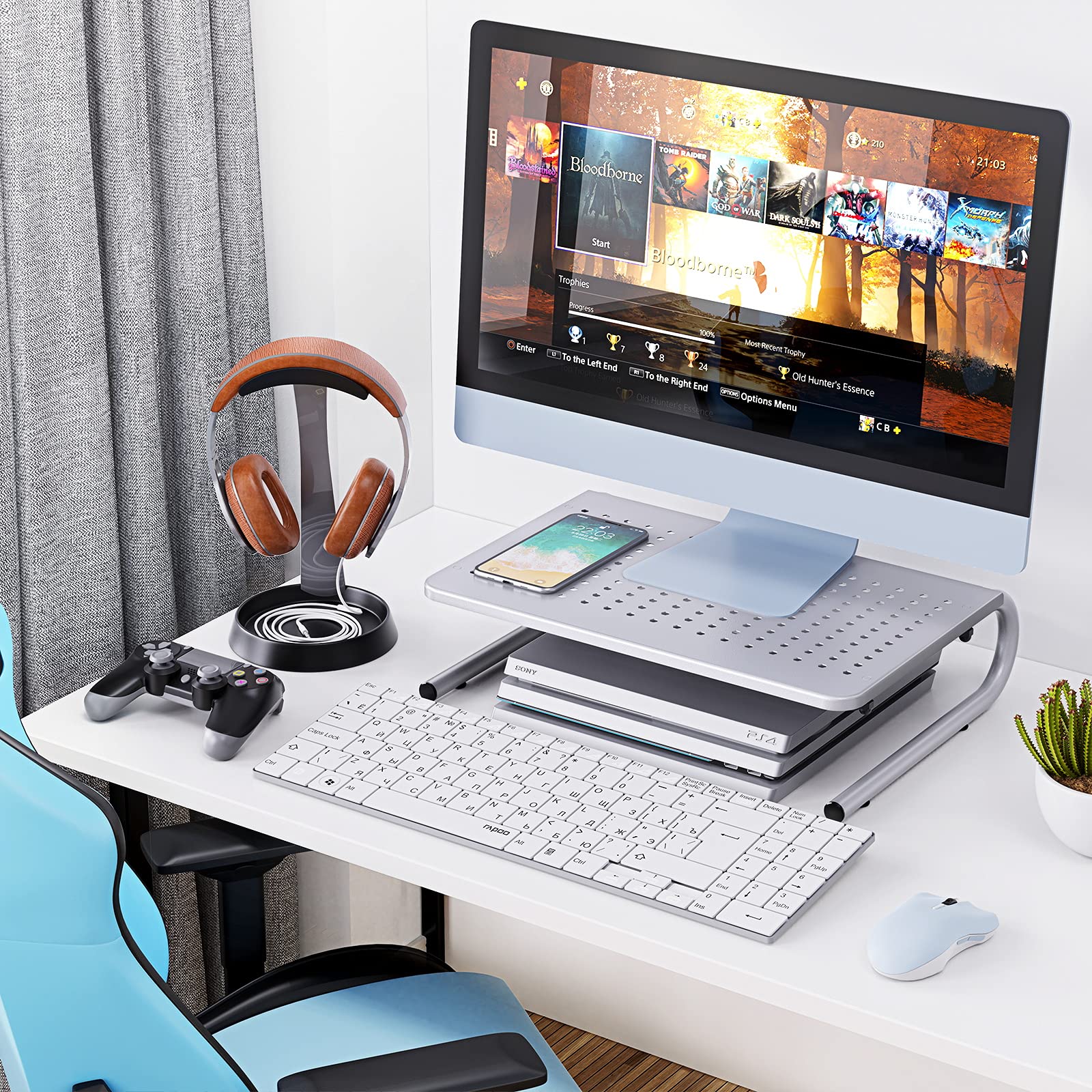 HUANUO Adjustable Monitor Stand Riser - Ergonomic Laptop Stand with Vented Metal Design for Home & Office - Perfect for Screen, Laptop, Printer & Desk Organization - Improves Posture & Workspace Efficiency