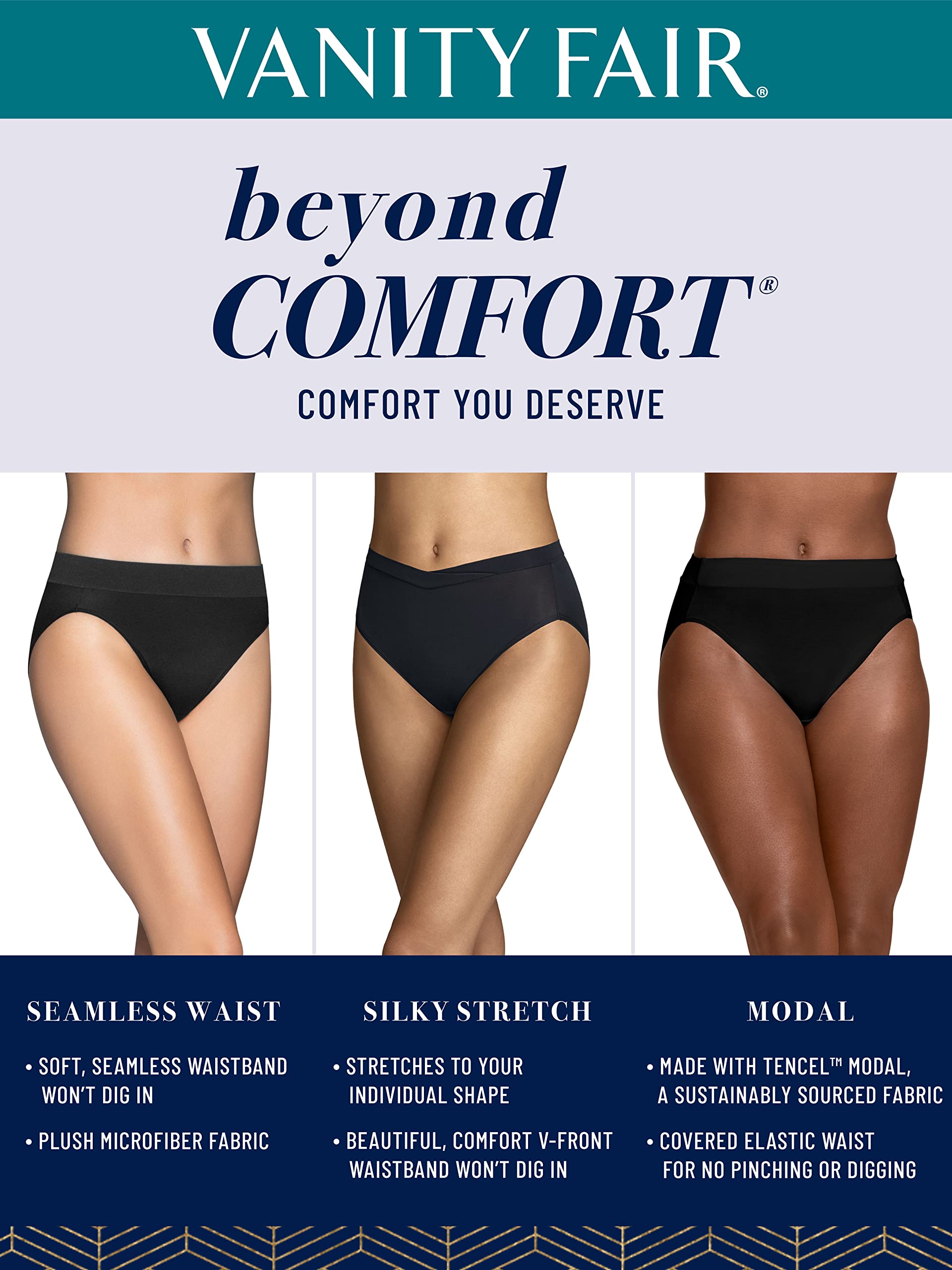 Vanity Fair Women's Beyond Comfort Hi-Cut Panties - Soft Cotton Underwear for Everyday Wear, Workout & Sleep