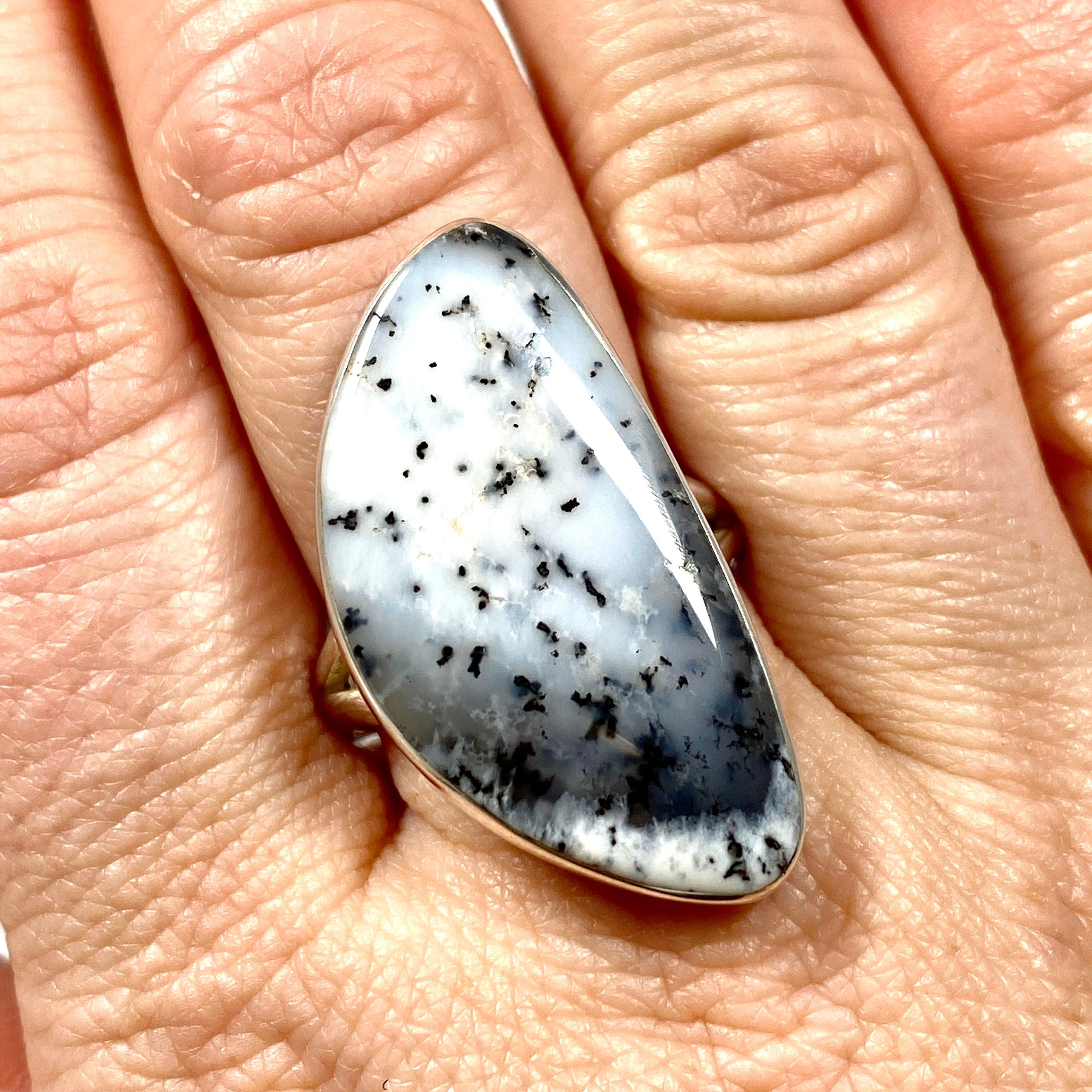 Dendritic Opal Freeform Ring Size 11 - Unique Handmade Silver Jewelry for Women, Perfect for Boho Style & Special Occasions