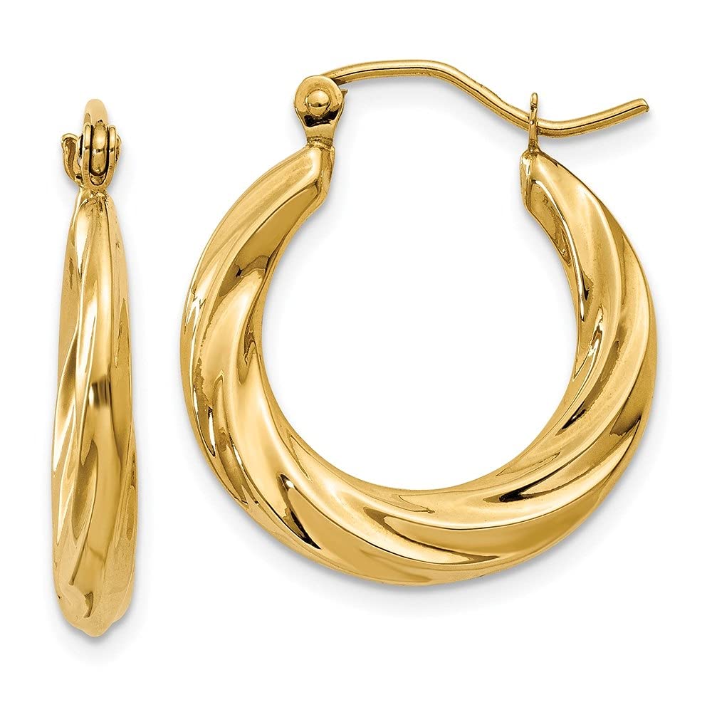 14K Yellow Gold Twisted Hollow Hoop Earrings for Women - Polished Dainty Fine Jewelry - Perfect for Everyday Wear, Date Nights & Special Occasions