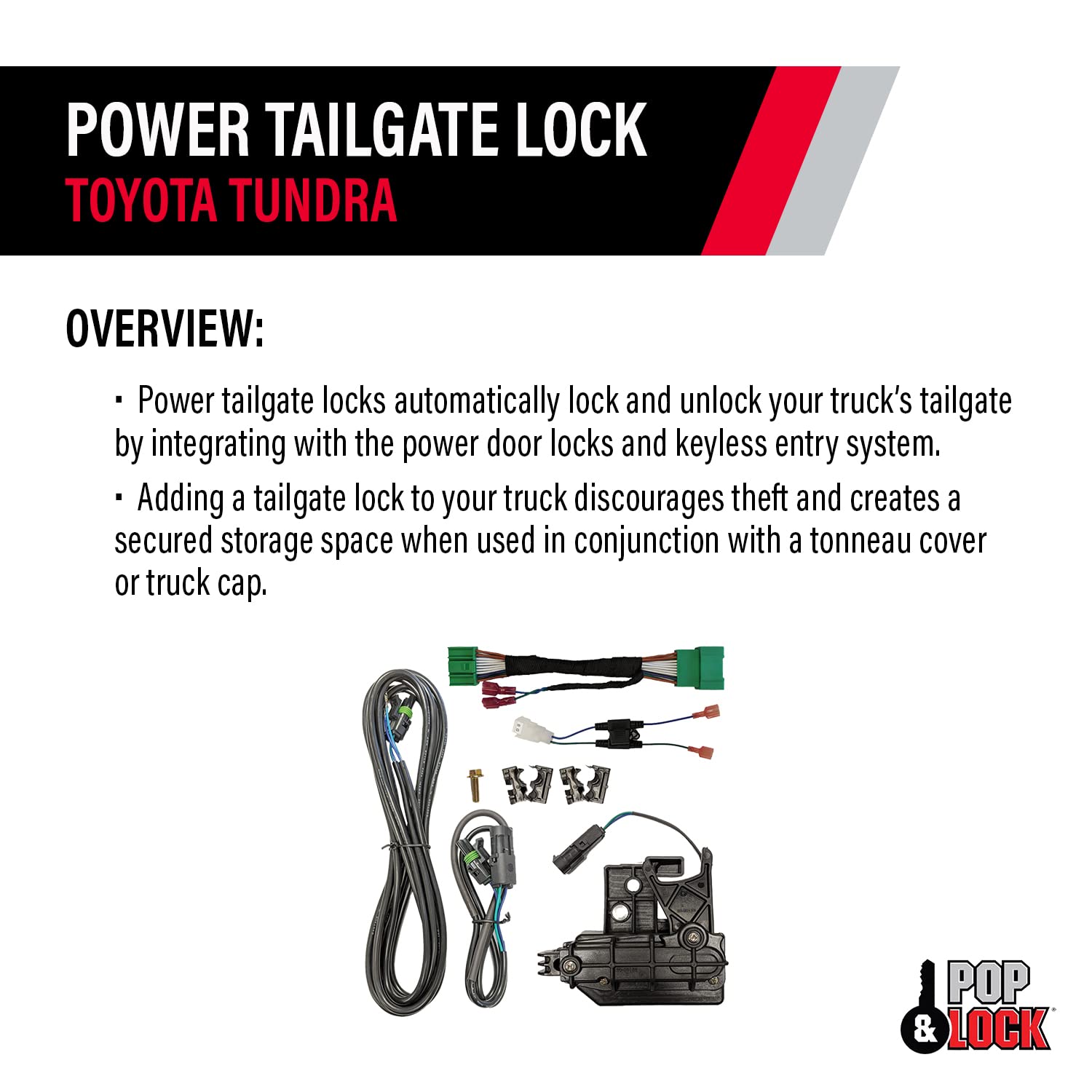 POP & Lock - Heavy Duty Power Tailgate Lock for Toyota Tundra | Plug & Play T-Harness Installation | Secure Your Truck Bed for Camping & Work Sites