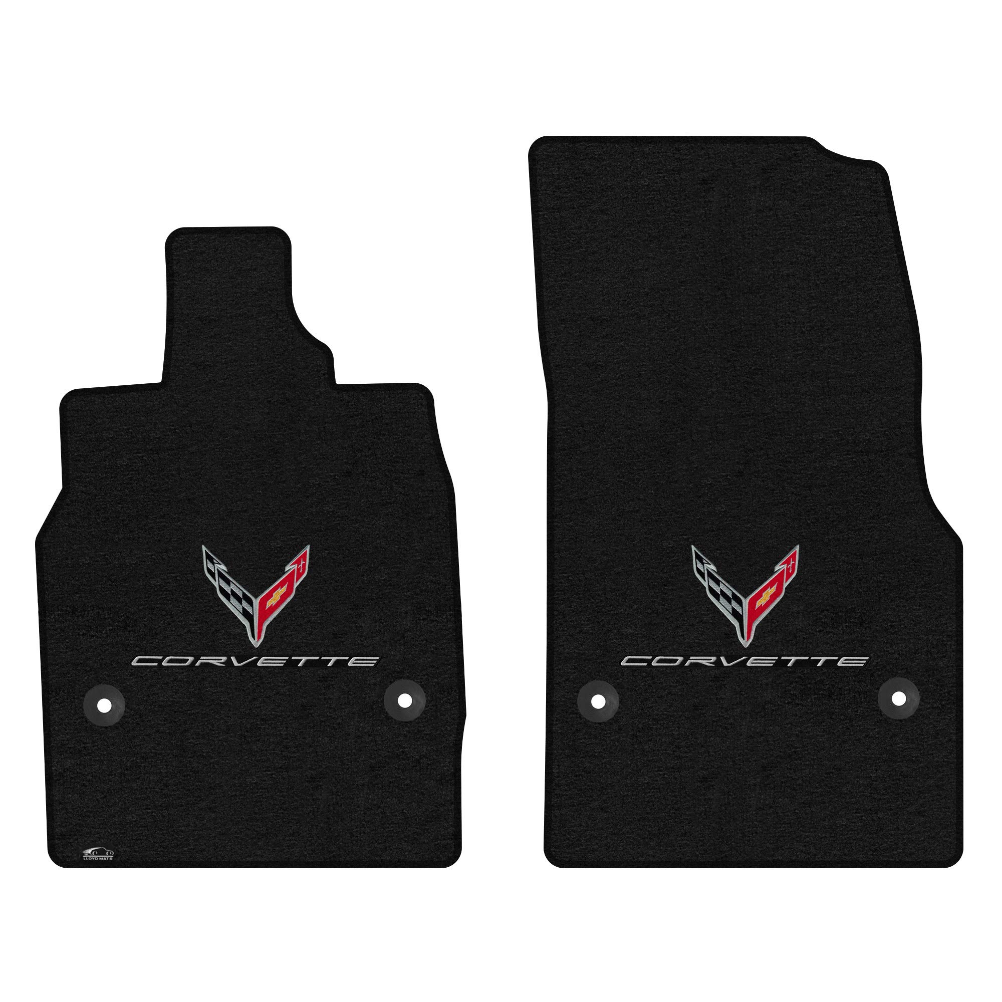 Premium Custom-Fit Carpeted Floor Mats for Corvette C8 2020-2024 - Luxury Car Floor Liners with Standard Binding (Charcoal, 2-Piece Front Set with Silver Corvette Logo) - Perfect for Daily Driving & Car Shows