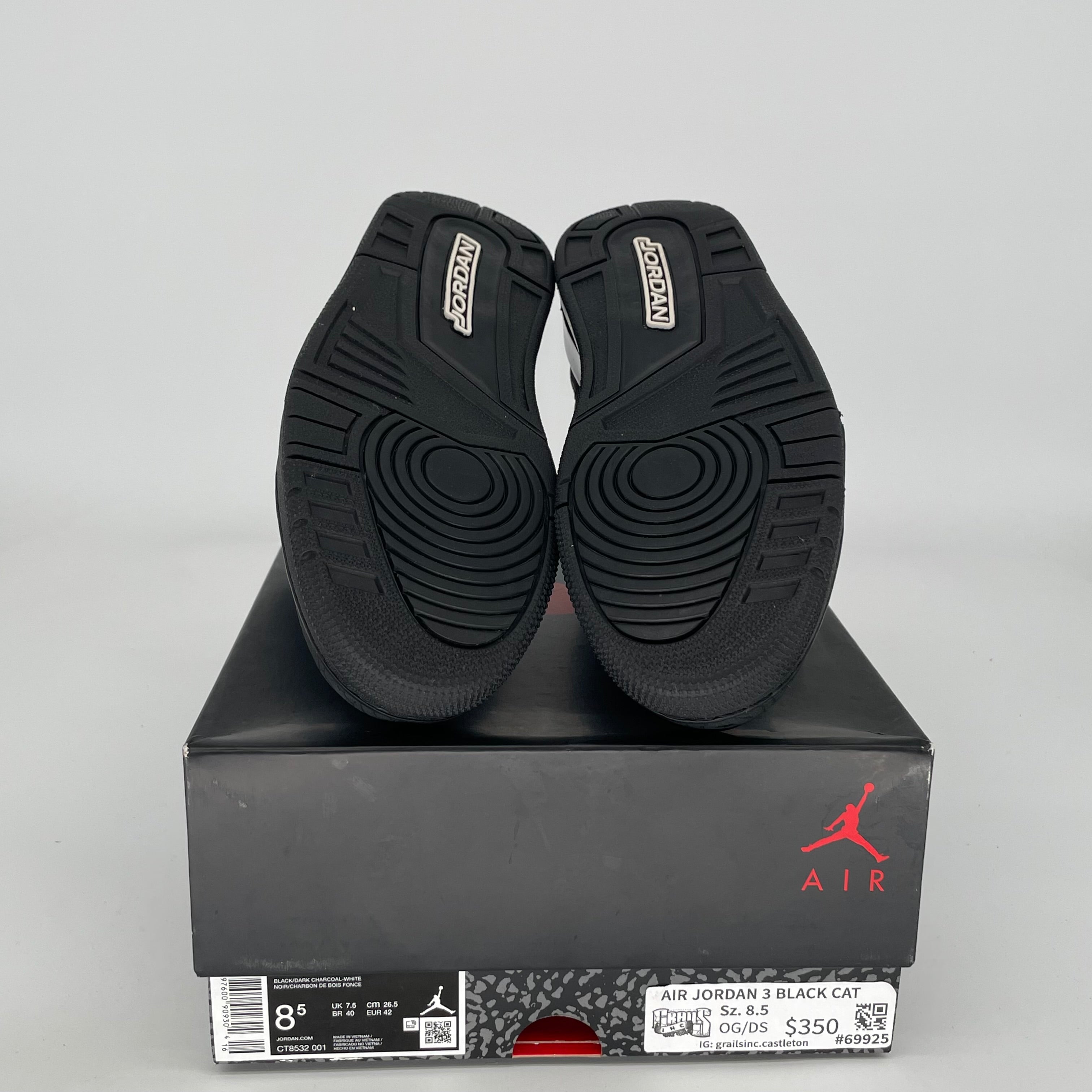 Original Air Jordan 3 Retro 'Black Cat' Men's Basketball Shoes Size 8.5 (CT8532-001) - Stylish Sneakers for Streetwear & Casual Outfits
