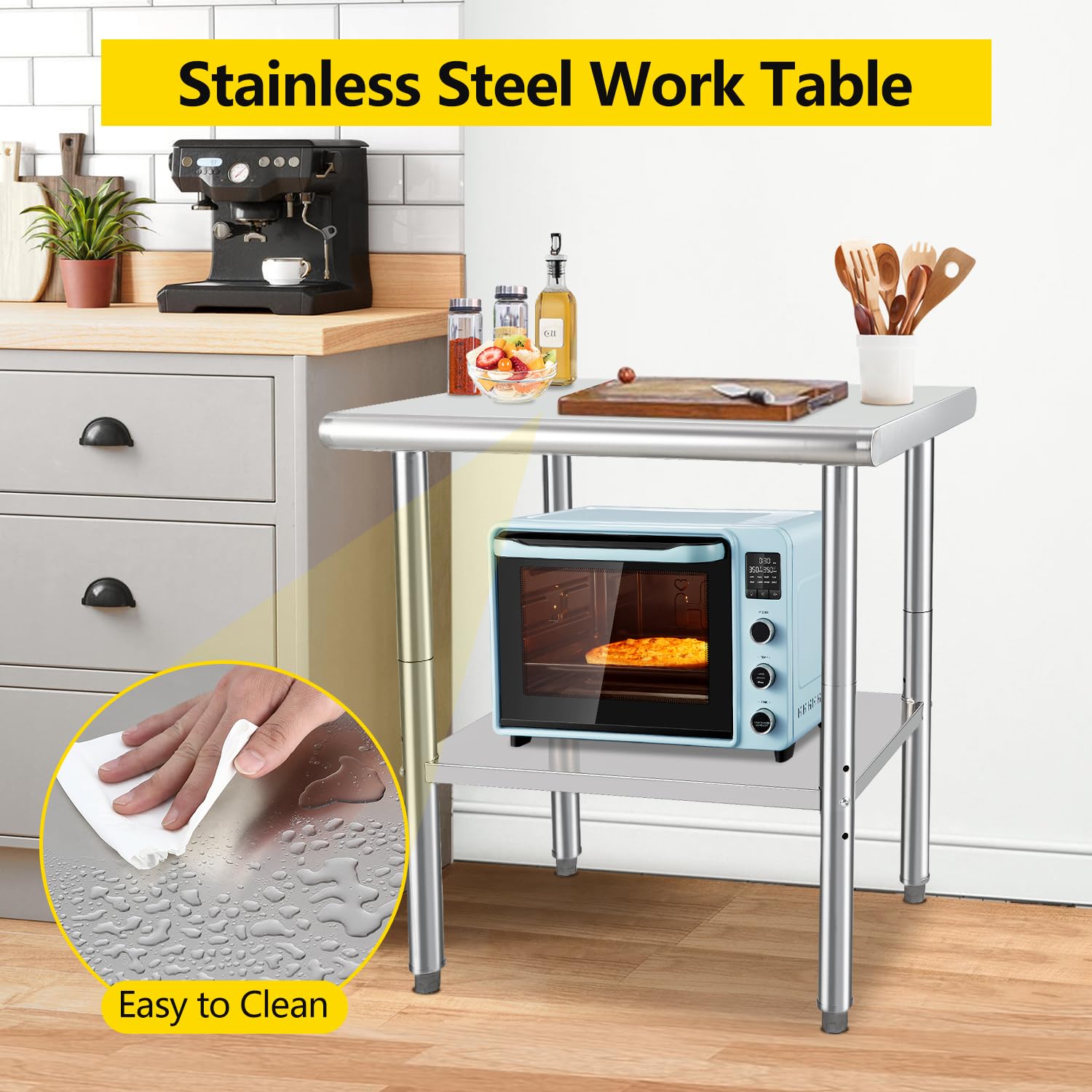 Stainless Steel Prep Table 24x30 Inches - NSF Certified Commercial Workstation with Adjustable Undershelf for Restaurant, Kitchen, Hotel & Home Use - Durable Metal Work Table for Food Prep, Cooking & Baking