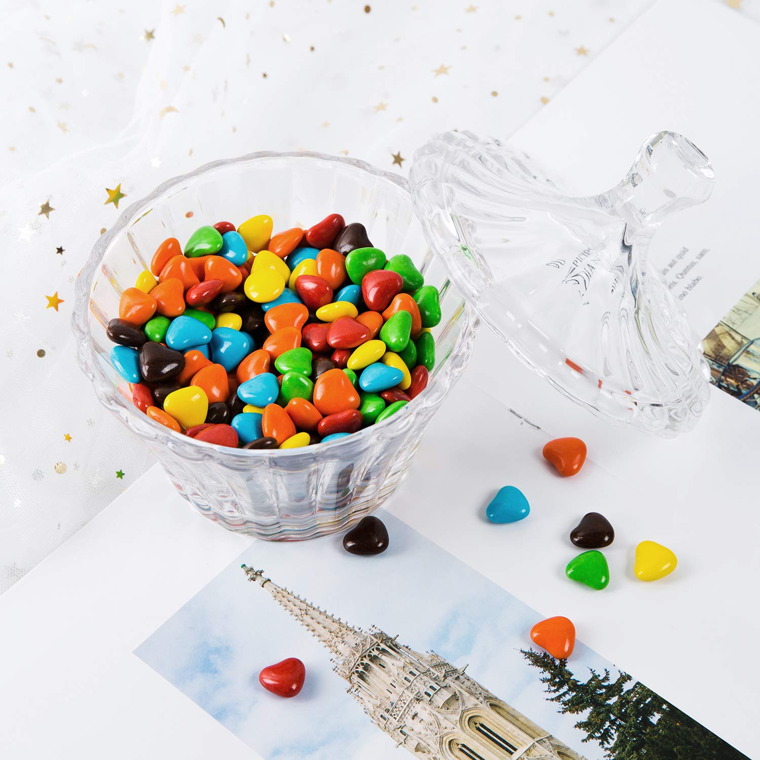 Elegant Clear Glass Candy Dish with Lid - Diamond Star Design for Candy Buffet, Party Decor & Gift Storage - Perfect for Weddings, Baby Showers & Holiday Treats
