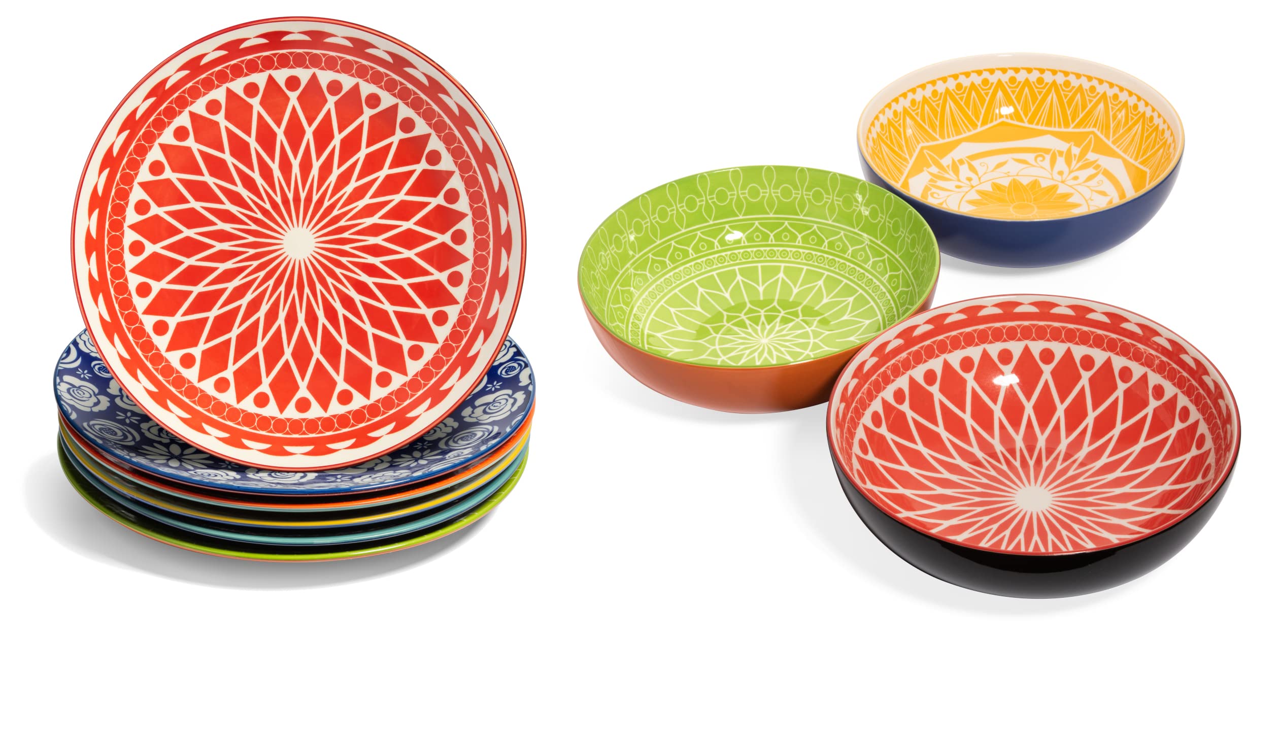 Annovero 12-Piece Colorful Porcelain Dinnerware Set - Microwave & Dishwasher Safe Serving Bowls & Dinner Plates for Everyday Meals, Entertaining & Special Occasions