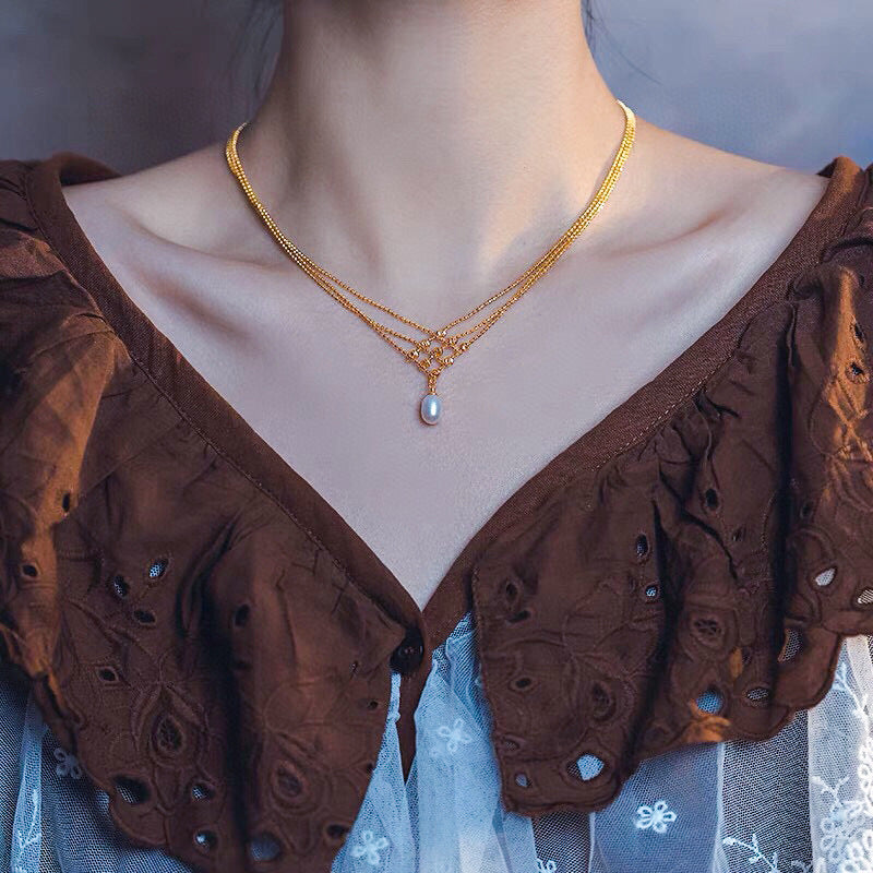 Elegant Multi-Layered Gold Lace Choker Necklace with Pearl Accents | HY008 | Perfect for Weddings, Parties & Evening Events