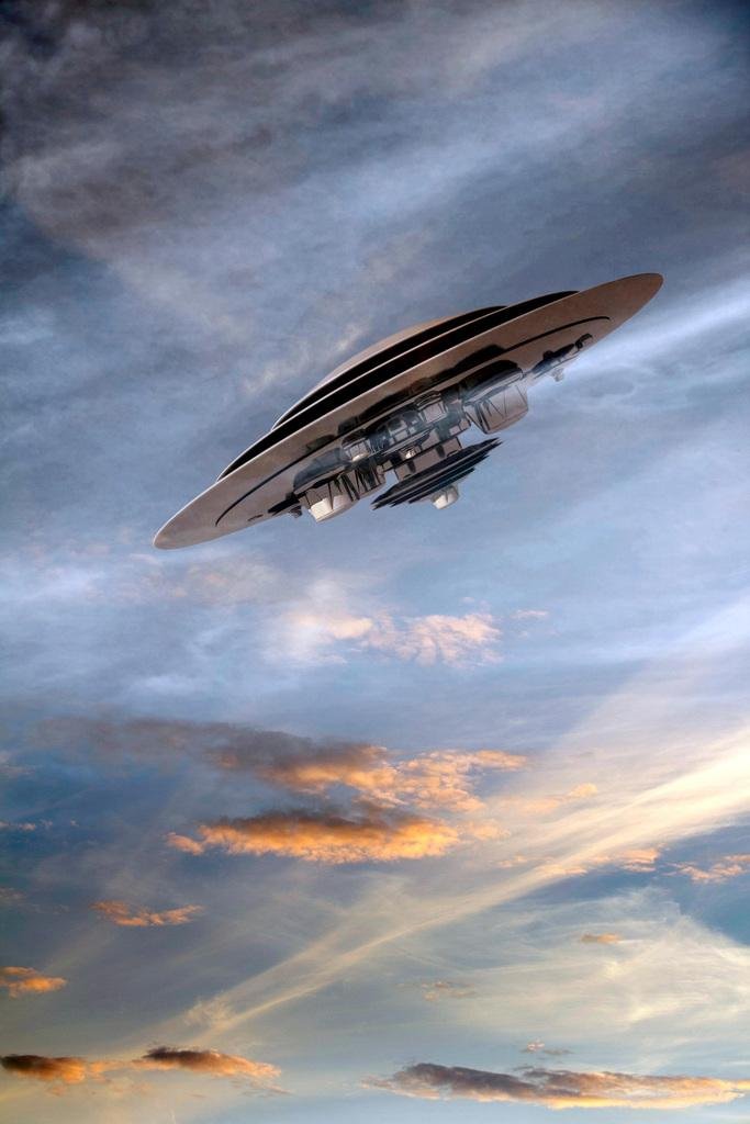 Laminated UFO Flying Through The Clouds Poster - Dry Erase Wall Art 16x24 - Perfect for Home Office Decor & Sci-Fi Themed Rooms