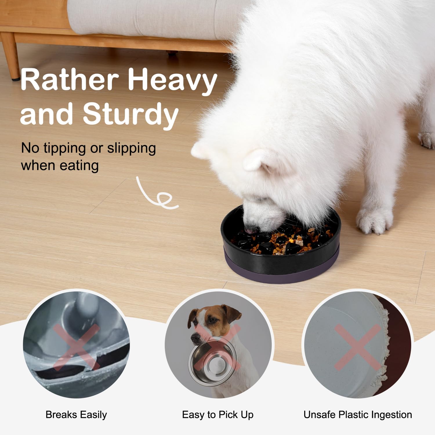 Sted Ceramic Slow Feeder Dog Bowl for Medium & Large Breeds - Non-Slip Silicone Base Puzzle Feeder - Helps Slow Down Fast Eaters & Prevent Bloat - Perfect for Mealtime Enrichment & Portion Control (Maze Black)