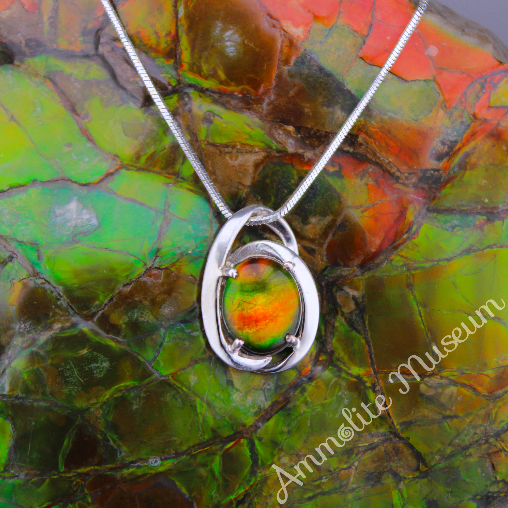 925 Sterling Silver Oval Harmony Ammolite Pendant Necklace – Elegant Gemstone Jewelry for Women, Perfect for Gifts & Special Occasions