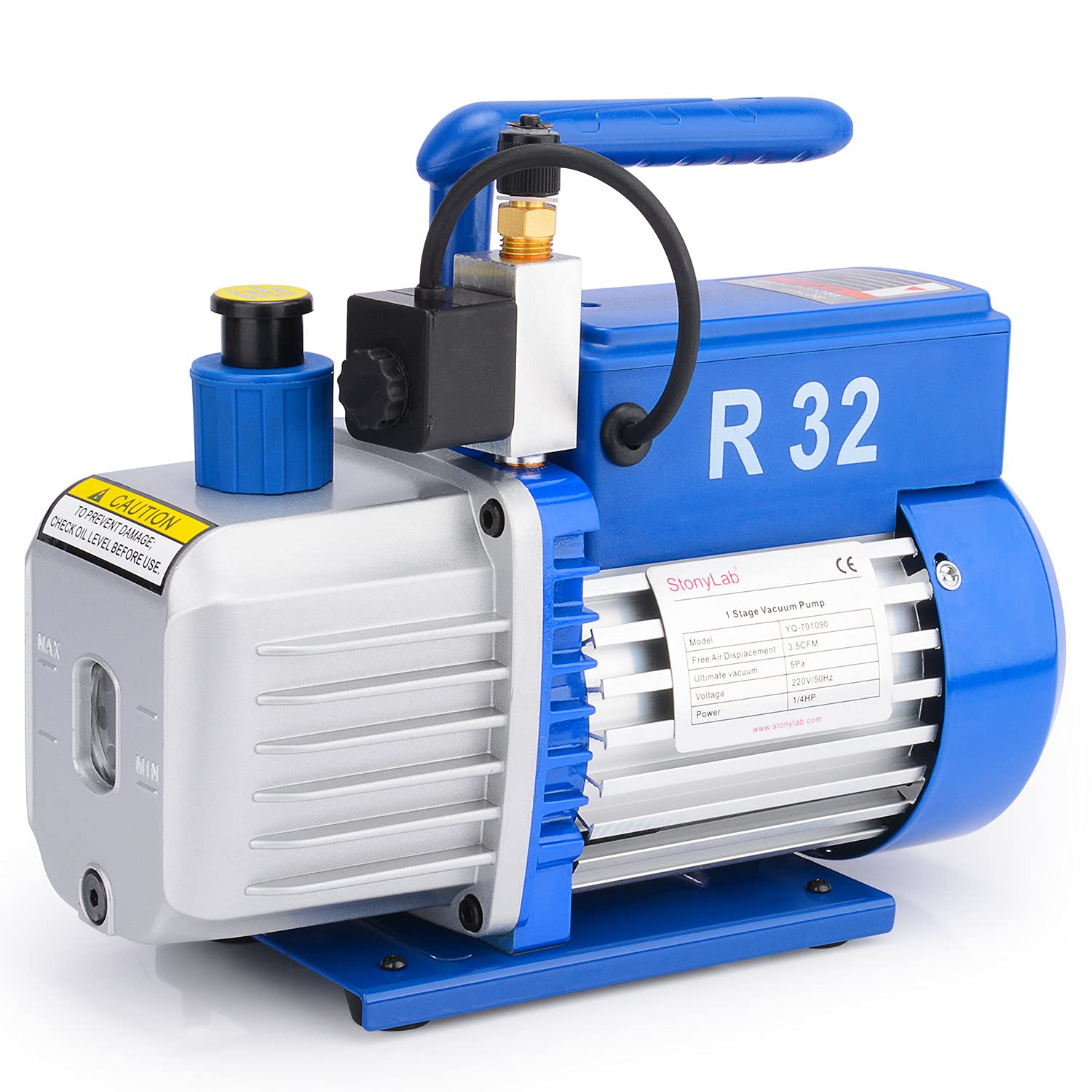 Stonylab 3.5 CFM Rotary Vane Vacuum Pump - 1/4 HP Single Stage HVAC Pump with Solenoid Valve for AC Refrigeration, Automotive & Air Tools (5 Pa) - Ideal for HVAC Maintenance, Refrigerant Recovery & Industrial Applications