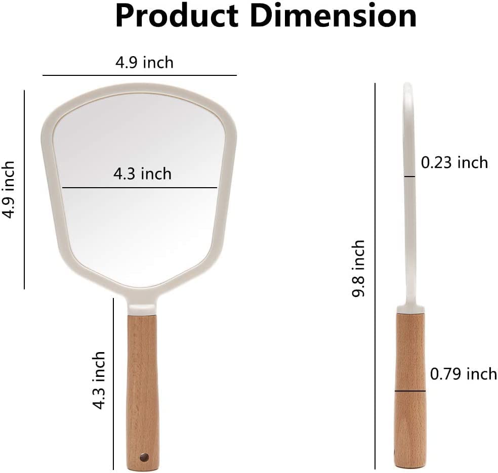 SVShoperzone Fan Shape Wooden Handle Mirror - Portable Handheld Mirror for Shaving, Makeup & Grooming - Modern Beauty Travel Mirror with Hanging Hole - Perfect for Home, Travel & Salon Use