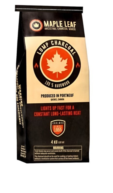 Premium Maple Leaf 4KG All-Natural Hardwood Charcoal for Grilling, BBQ & Smoking – Long-Lasting High Heat Fuel for Outdoor Cooking, Camping & Backyard Parties