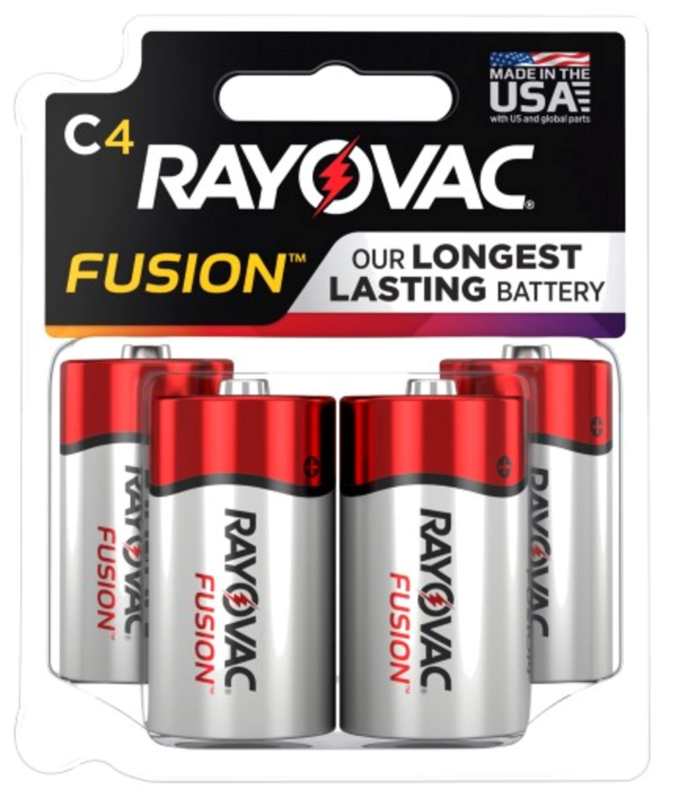 Rayovac Fusion C Batteries (4 Pack) - Long-Lasting Alkaline C Cell Batteries for High Drain Devices - Ideal for Flashlights, Toys, and Electronic Gadgets