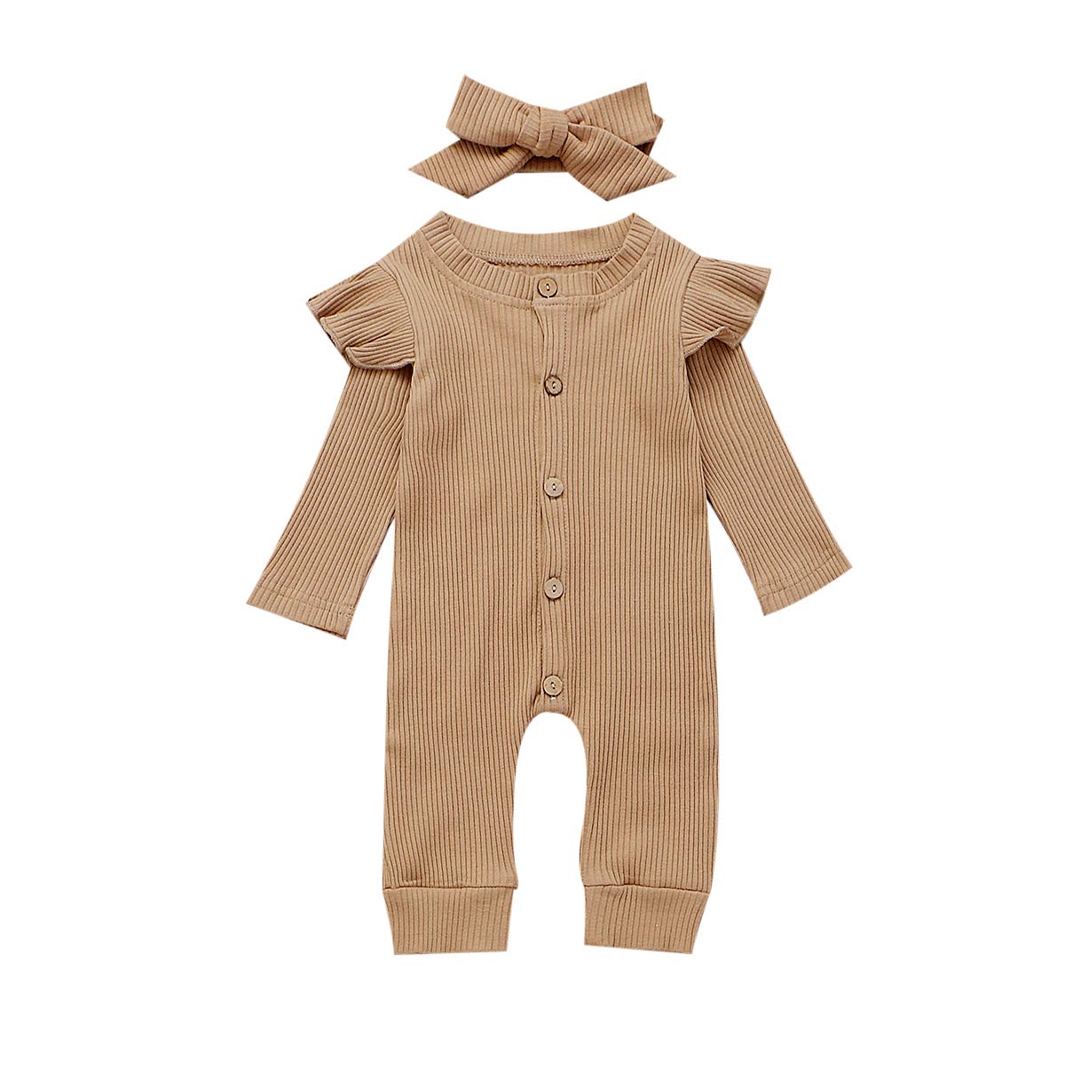 ASashitenel Newborn Baby Girls Long Sleeve Knit Romper Jumpsuit - Soft Solid Color Bodysuit with Headband - Perfect for Photoshoots, Family Outings & Everyday Wear