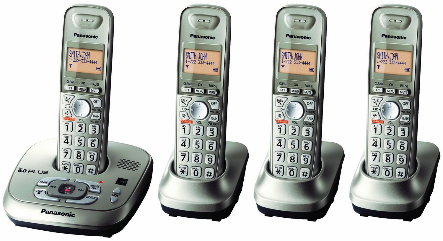 Panasonic KX-TG4024N DECT 6.0 PLUS Expandable Digital Cordless Phone System with Answering Machine - 4 Handsets, Champagne Gold | Ideal for Home & Office Communication