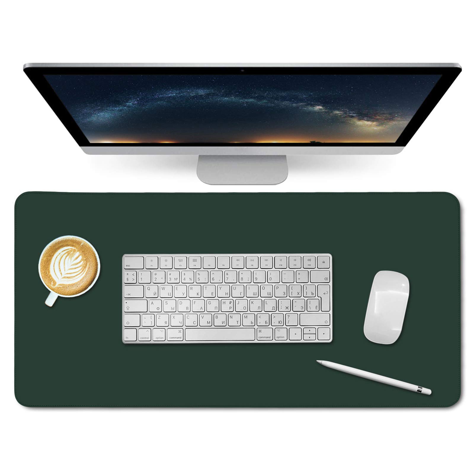Eco-Friendly Cork & Leather Desk Mat - Waterproof Office Pad for Work & Gaming (Green, 35x18Inch)