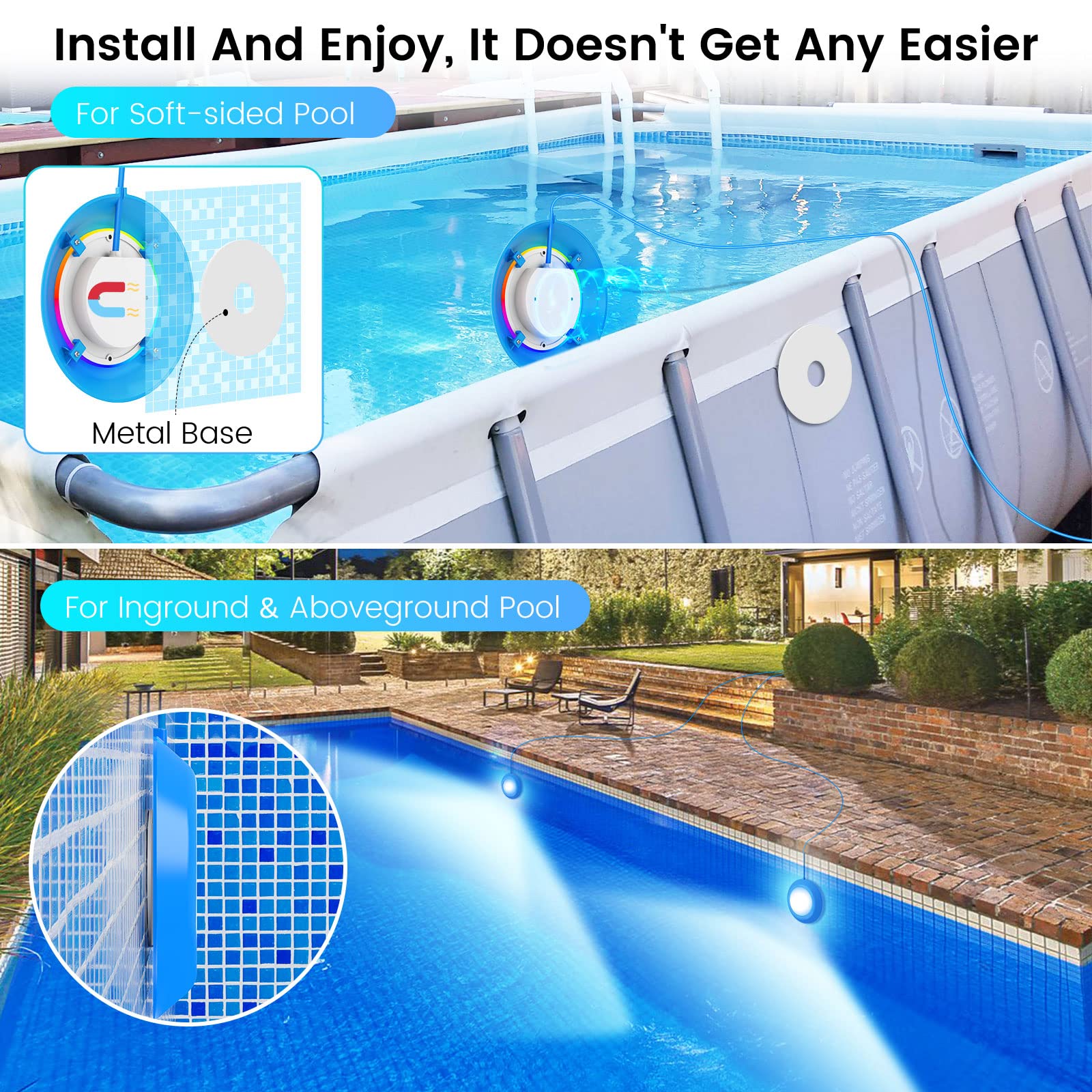 LyLmLe 50W LED Pool Lights - 12V APP Controlled Underwater Lights with Timer, 2000lm Brightness, IP68 Waterproof for Aboveground & Inground Pools (Blue) - Perfect for Night Swimming, Pool Parties, and Backyard Decor