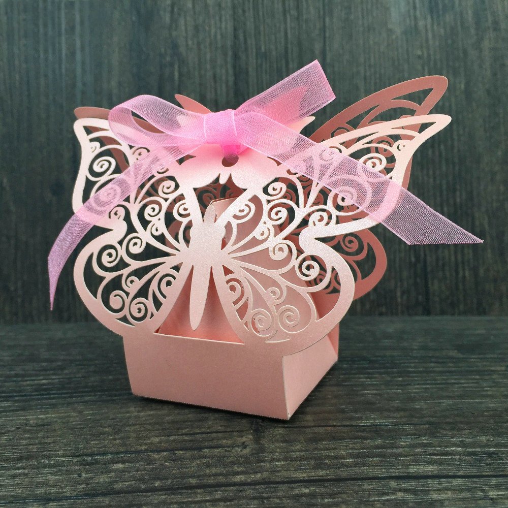 Zorpia® 50pcs Laser Cut Large Butterfly Wedding Favor Boxes - Pink Candy Gift Boxes for Weddings, Parties & Events (ZRA0168919) | Perfect for Bridal Showers, Baby Showers & Birthday Decorations