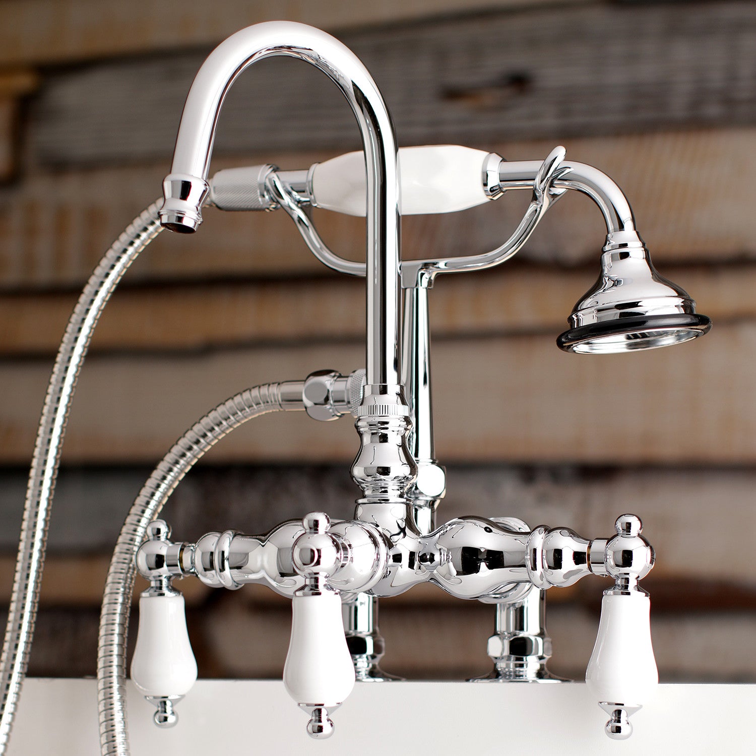 Vintage Clawfoot Tub Faucet with Hand Shower - 3-Handle 2-Hole Deck Mount Bathroom Fixture in Polished Chrome - Perfect for Antique Style Bathrooms & Spa Retreats