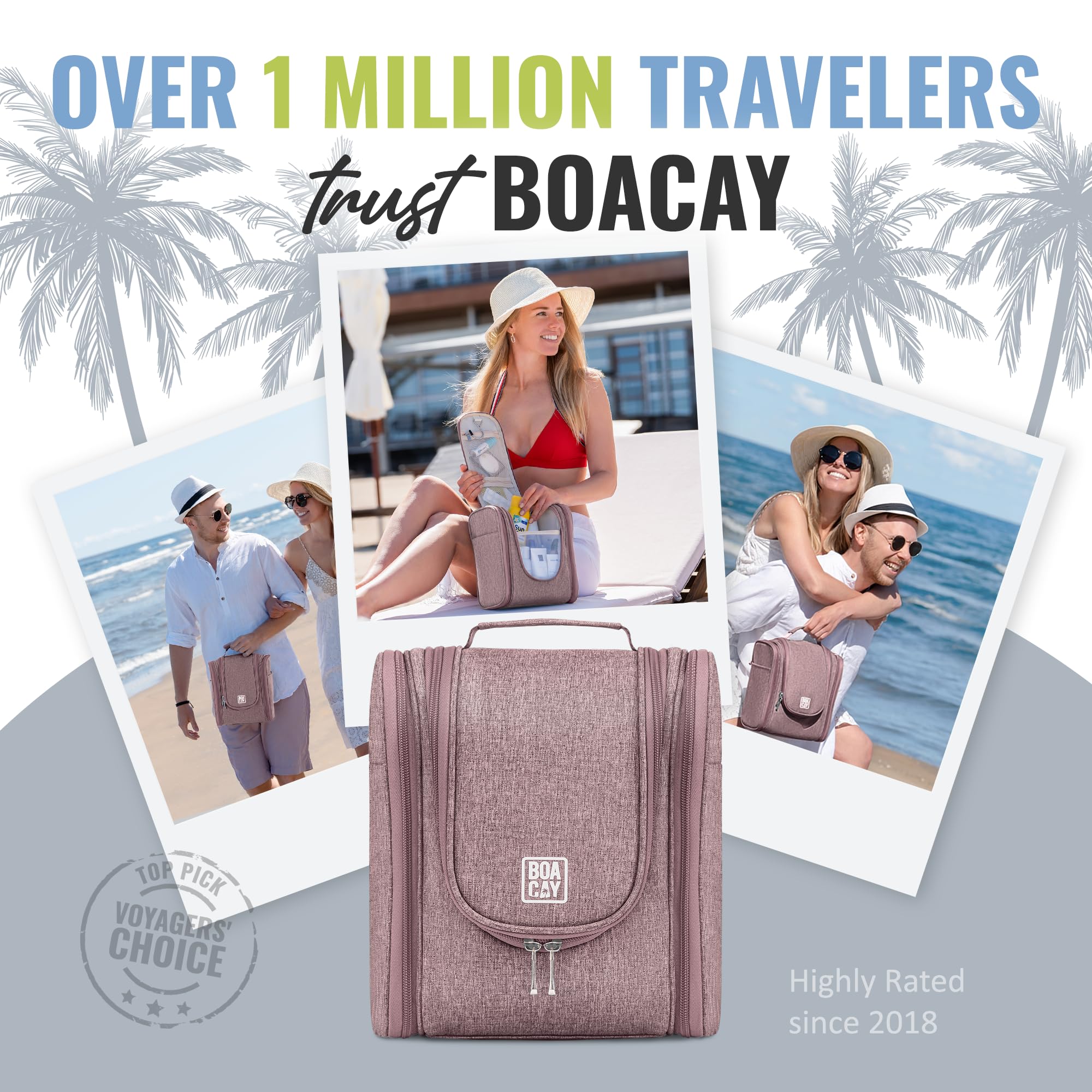BOACAY Hanging Travel Toiletry Bag for Women & Men - Waterproof Cosmetic Organizer with Hooks for Makeup, Shampoo, Skincare | Perfect for Bathroom, Camping & Airplane Travel Essentials