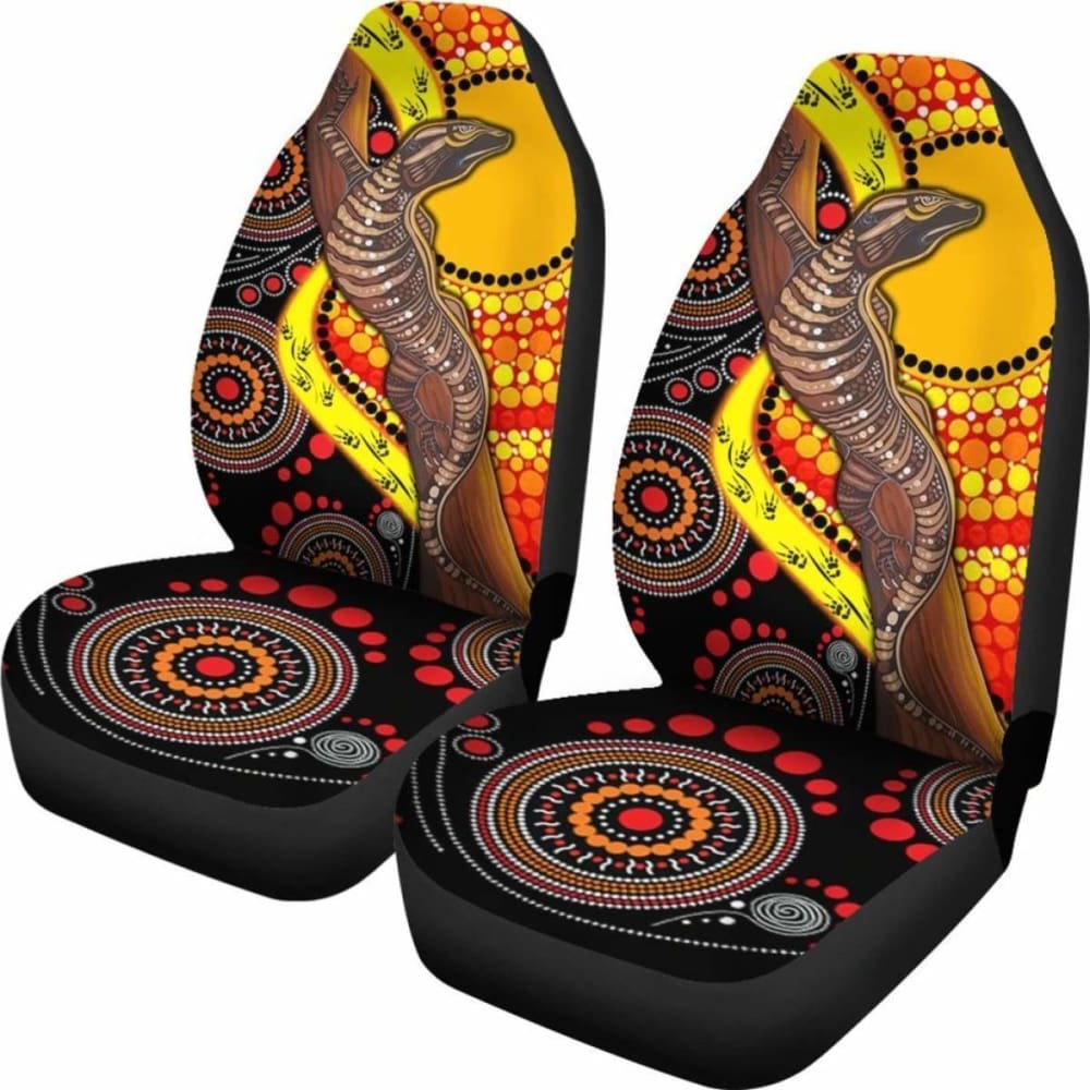Premium Australian Aboriginal Dot Painting Car Seat Covers - Sun & Lizard Design | Universal Fit for Cars, SUVs & Trucks | Durable & Stylish Protection for Daily Commute, Road Trips & Outdoor Adventures