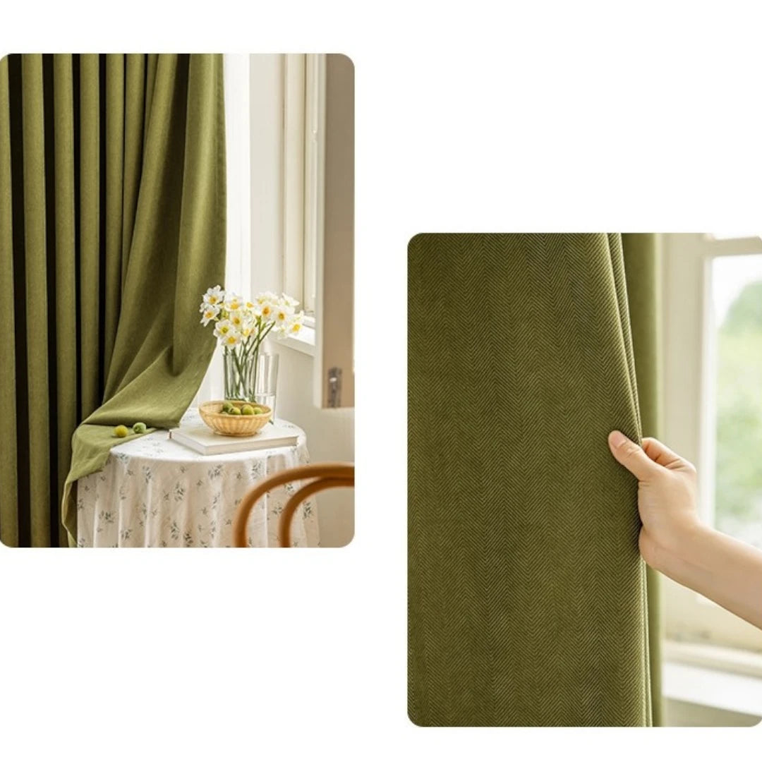Janet Herringbone Fire Retardant Chenille Blackout Curtains for Bedroom & Living Room - Thermal Insulated Noise Reducing Window Drapes for Home Decor