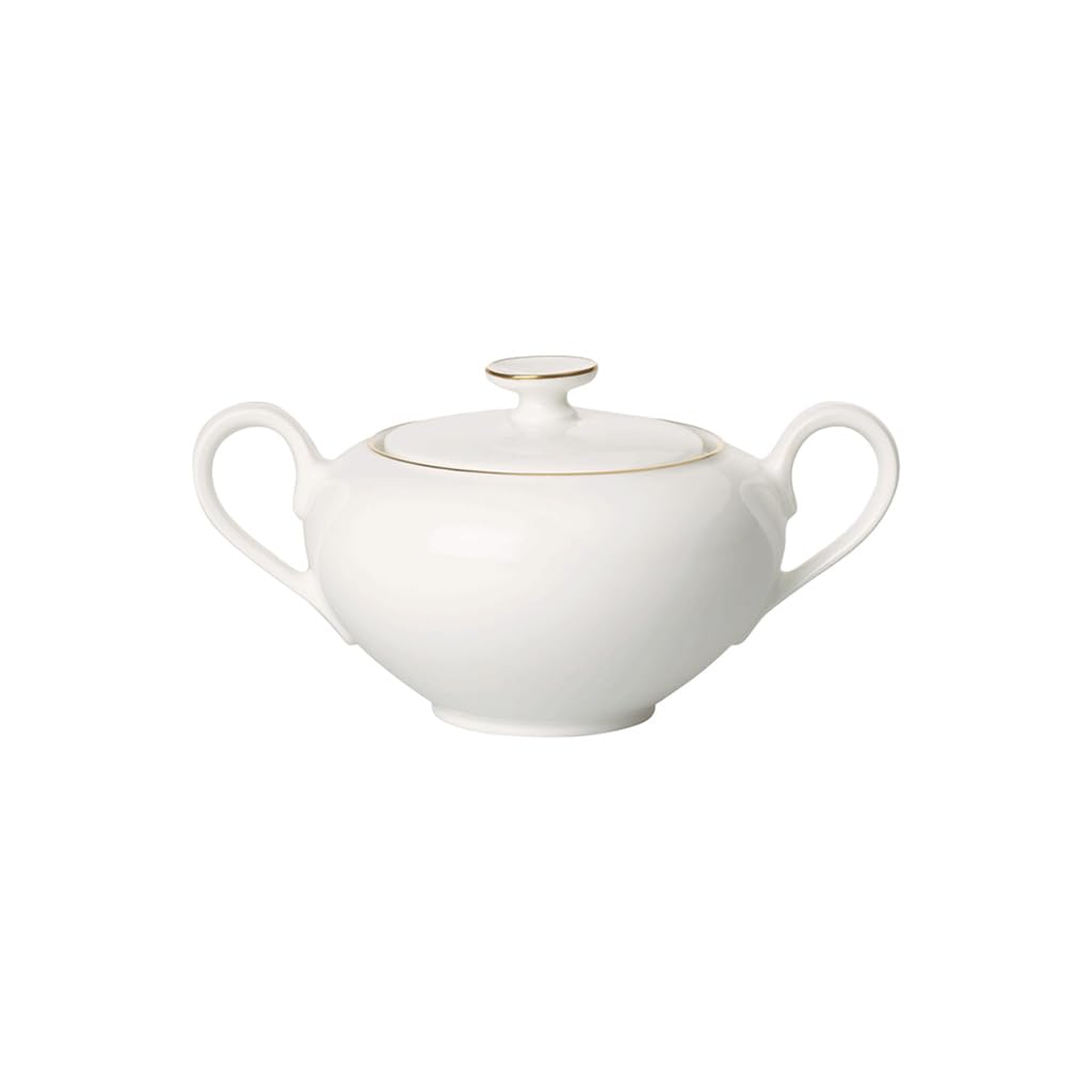 Villeroy & Boch Signature Anmut Gold Sugar Bowl - 350ml White & Gold Porcelain - Elegant Tea & Coffee Accessory for Home Dining & Entertaining