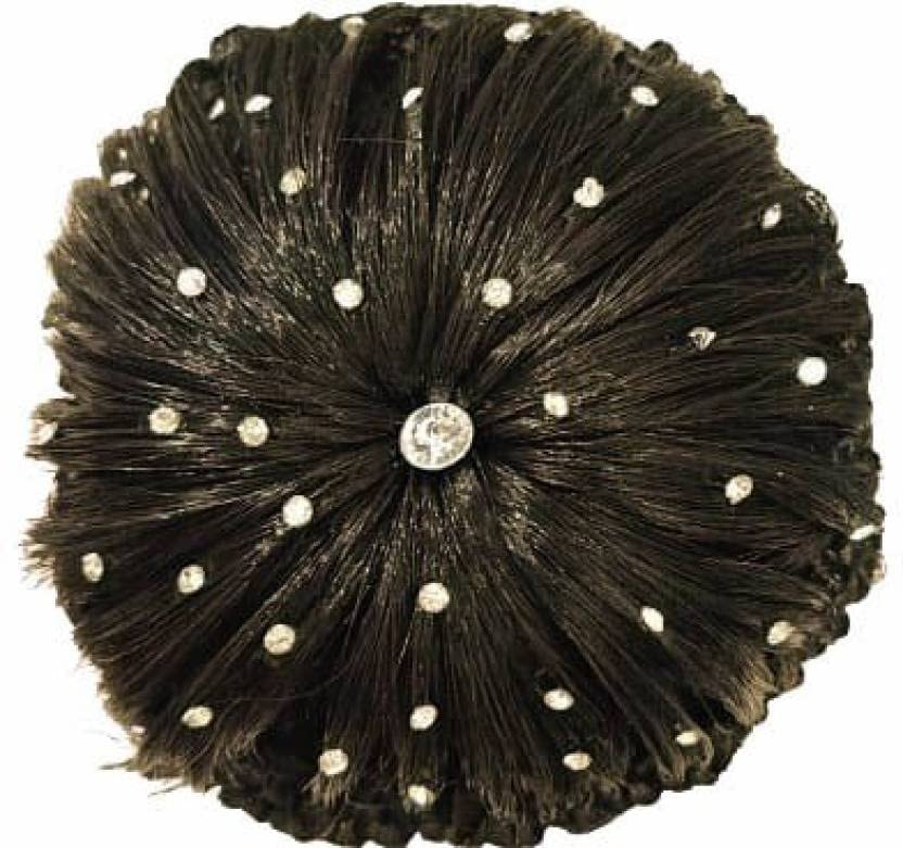 Prayati Brown Hair Juda with Stone - Matt Finish No Shine Hair Extensions for Women & Girls | Natural Looking Artificial Juda Hair Bun for Parties & Weddings (Black)