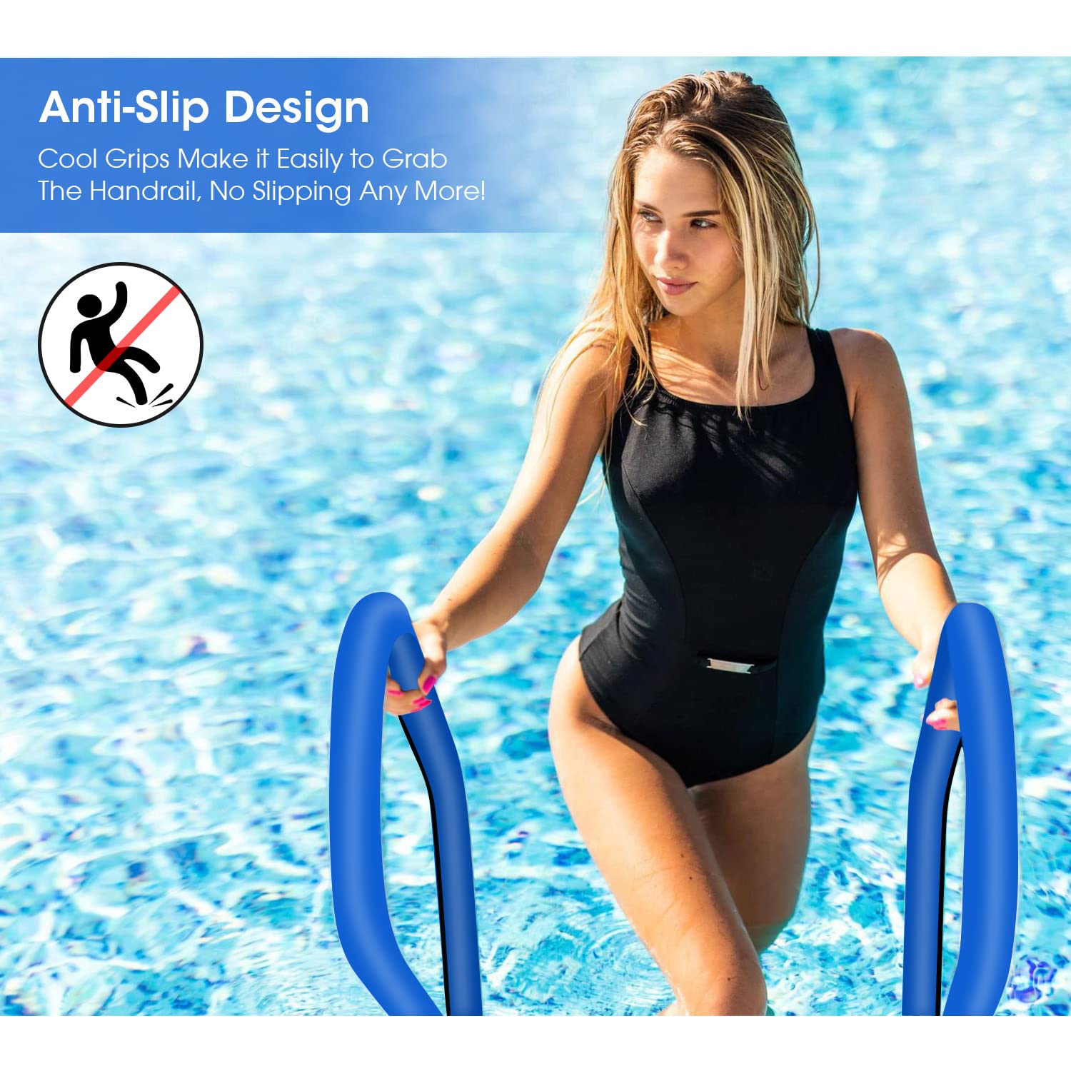 **Non-Slip Pool Handrail Cover with Zipper - 8ft Safety Grip Sleeve for Inground Pool Ladder & Handrails (Blue) - Perfect for Swimming Pool Safety & Comfort**    *(Use Case: Provides secure grip, prevents slips, and protects hands from hot or rough surfaces—ideal for families, seniors, and swimmers of all ages.)*