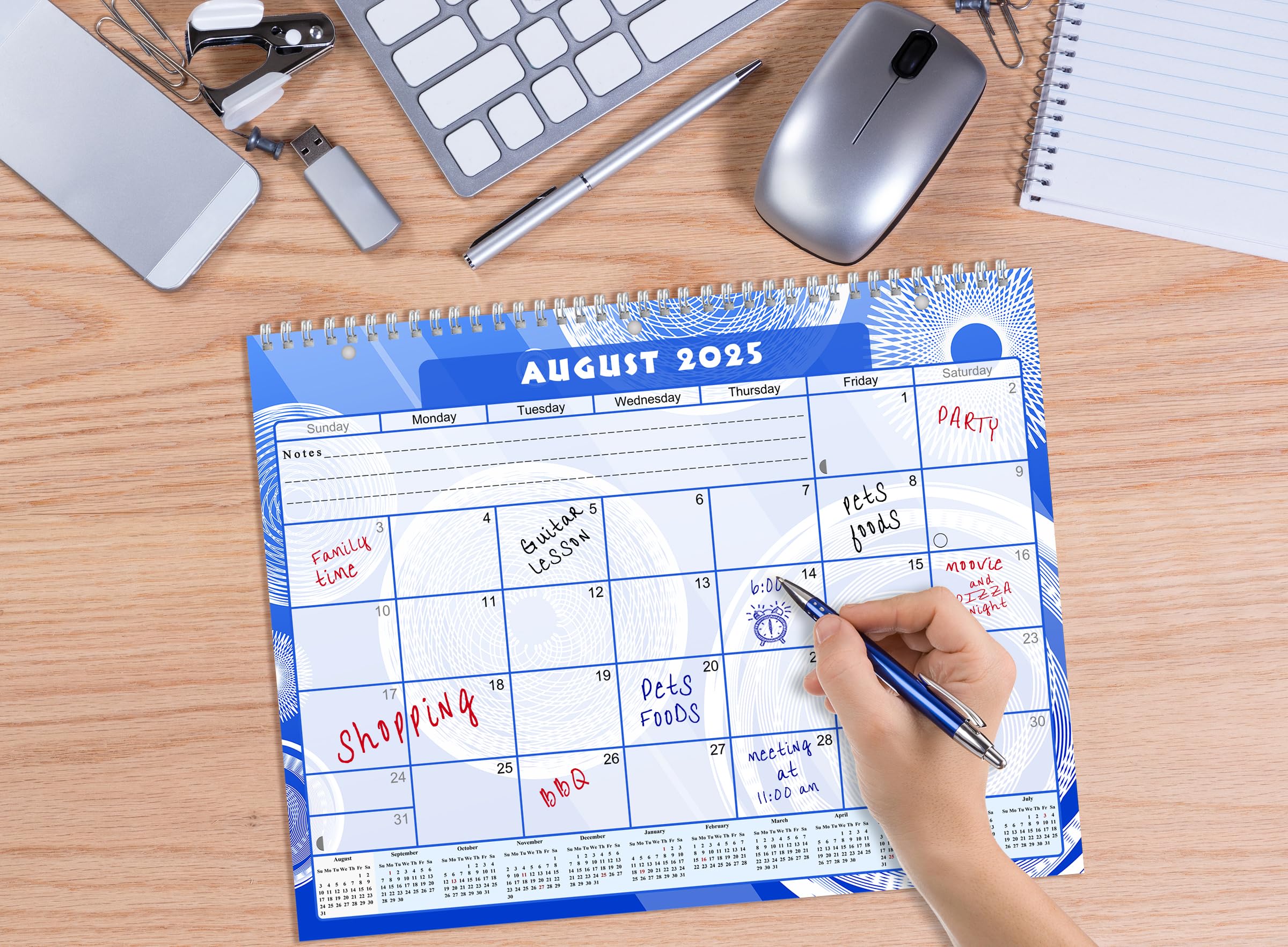2025-2026 12-Month Academic Wall & Desk Student Planner with 3-Ring Binder - Blue Fractal Design for School, Teachers & College Students - Perfect for Classroom Organization, Homework Tracking & Study Planning
