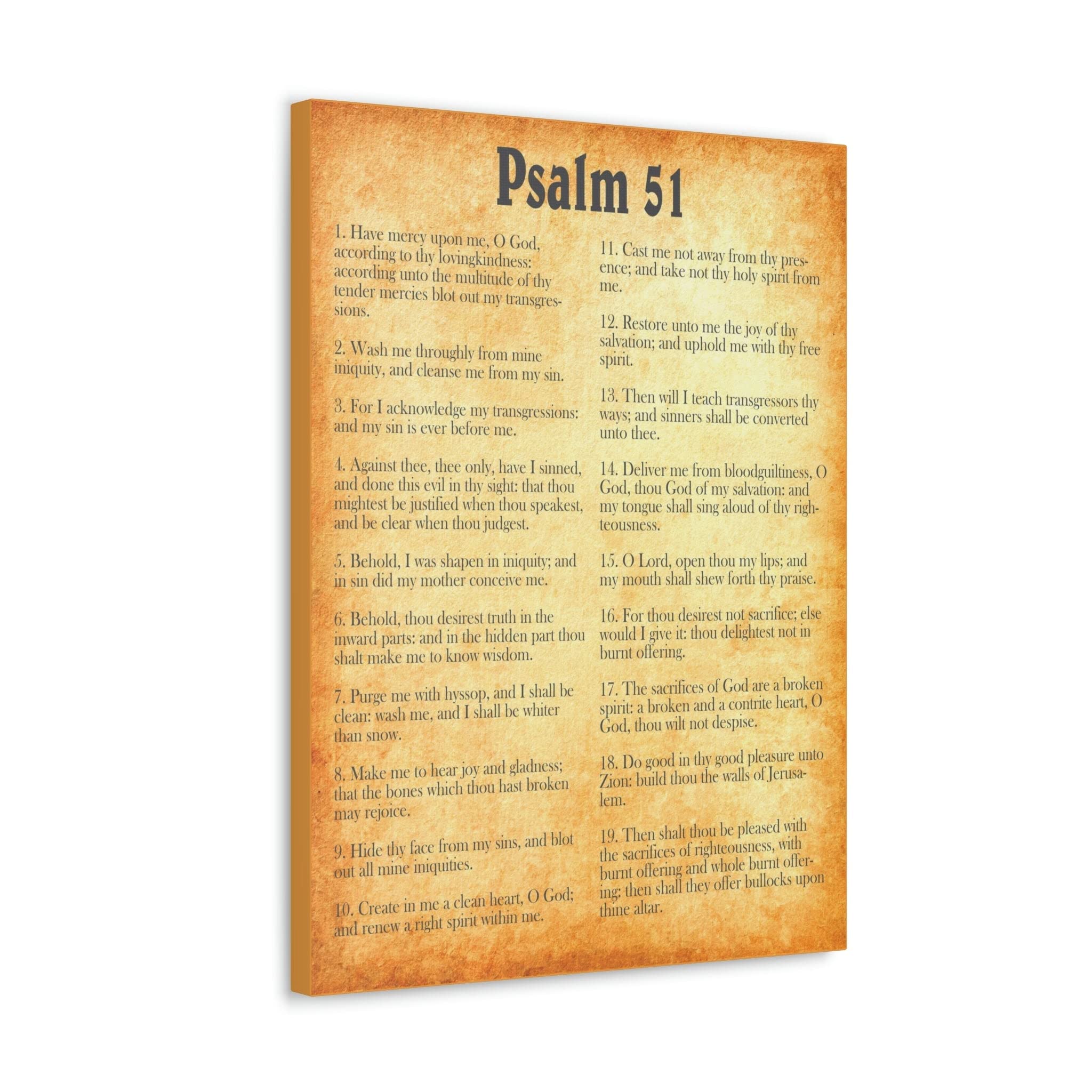 Gold Bible Canvas Wall Art - Psalm 51 Christian Scripture Decor for Home & Church - Inspirational Gift for Weddings, Baptisms & Religious Occasions