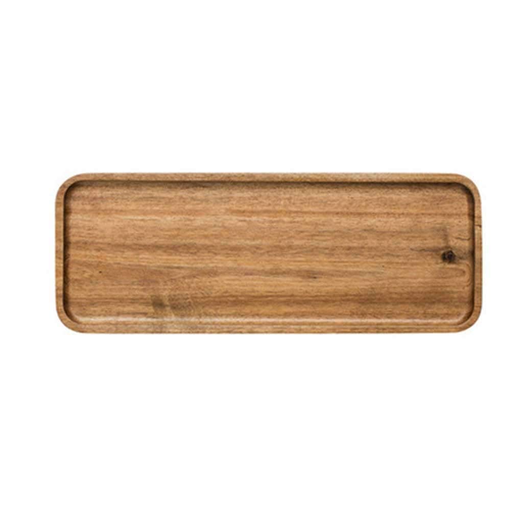 Acacia Wood Serving Tray - Square Rectangle Breakfast Tray for Sushi, Snacks, Bread, Desserts & Cakes - Easy Carry Grooved Handle (Color B) - Perfect for Brunch, Tea Parties & Home Decor