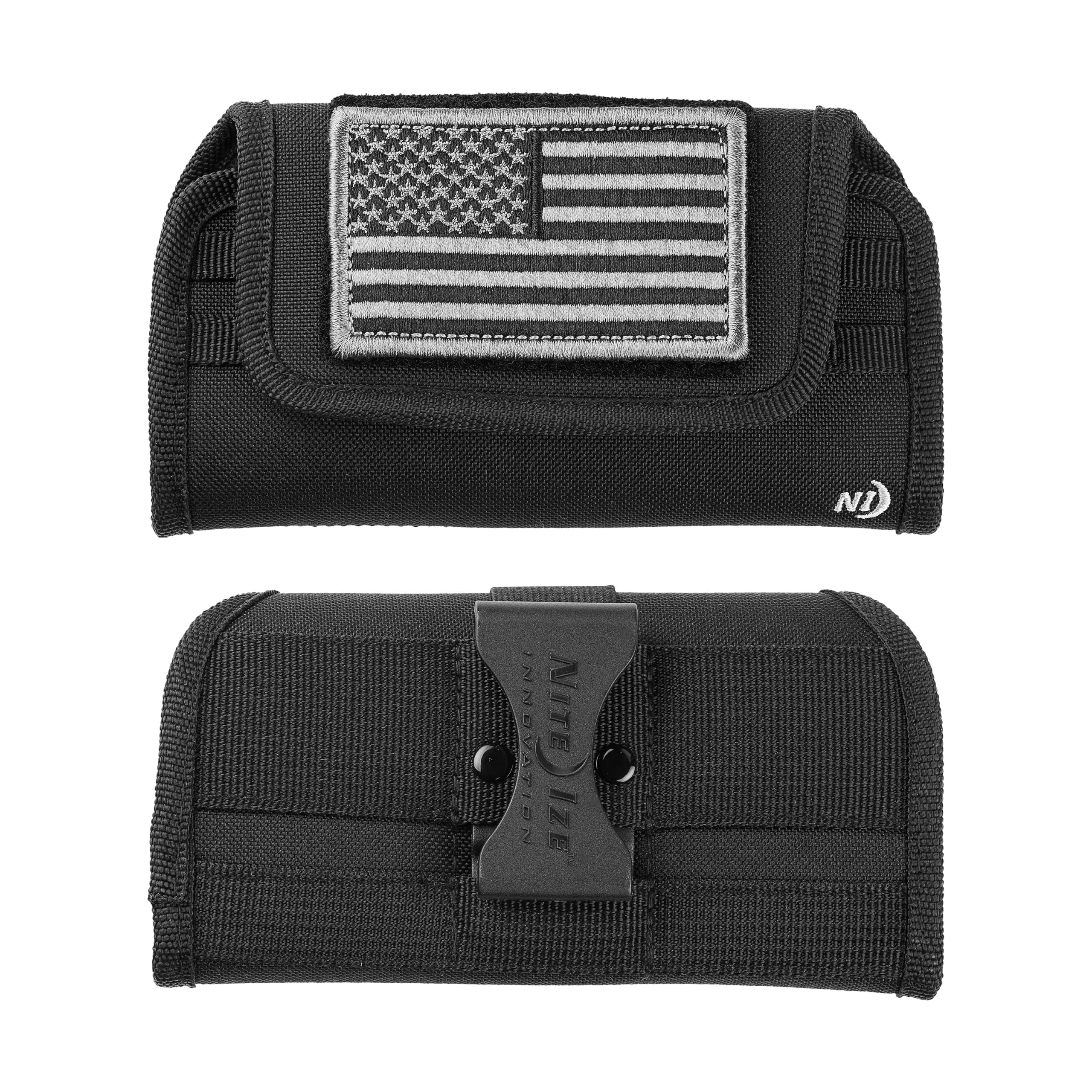 Nite Ize Clip Case Universal Horizontal Phone Holster - Protective Belt Clip Phone Pouch for iPhone, Samsung & Most Smartphones - XL Size with USA Patch - Perfect for Hiking, Work & Outdoor Activities