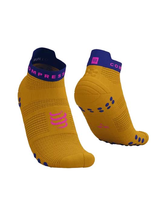 Compressport Unisex Pro Racing Socks v4.0 - Performance Running Socks for Men & Women - Low Cut Athletic Socks in Saffron/Dazz Blue - Ideal for Marathon, Trail Running & High-Intensity Workouts