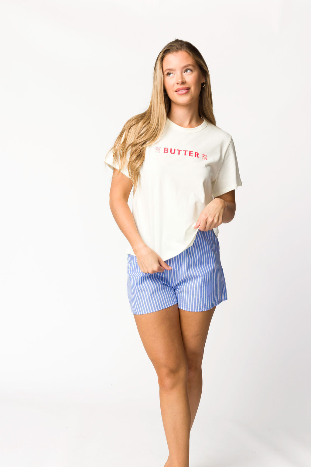 Christi 100% Cotton Women's Casual Shorts - Blue & White Striped Summer Beach Shorts for Vacation, Lounge & Outdoor Activities