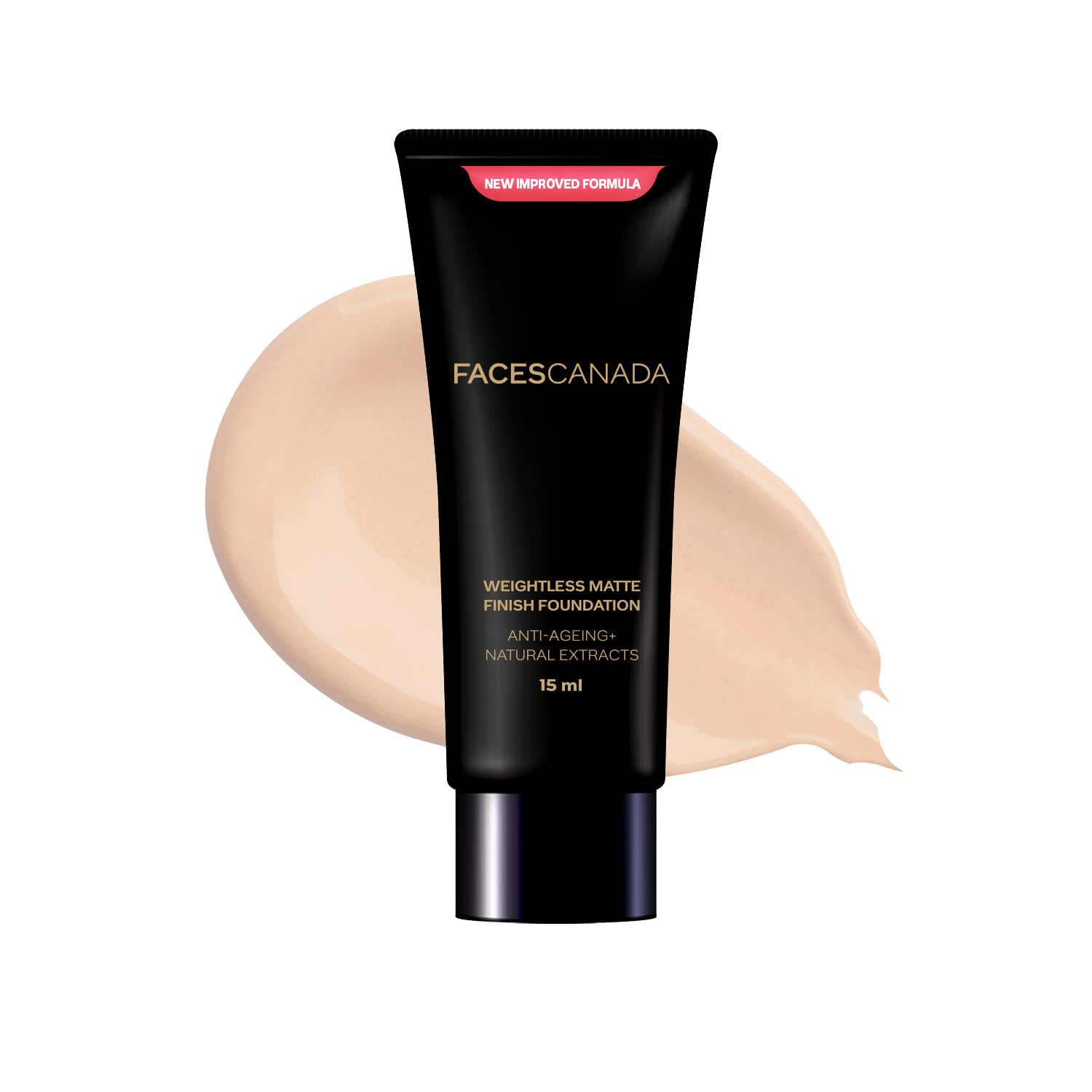 FACESCANDA Weightless Matte Finish Foundation - Beige, 15ml | Lightweight Oil-Free Liquid Makeup | Natural Matte Coverage | Anti-Aging & Non-Comedogenic | Infused with Olive Seed Oil, Grape Extract & Shea Butter | Perfect for Daily Wear & Special Occasions