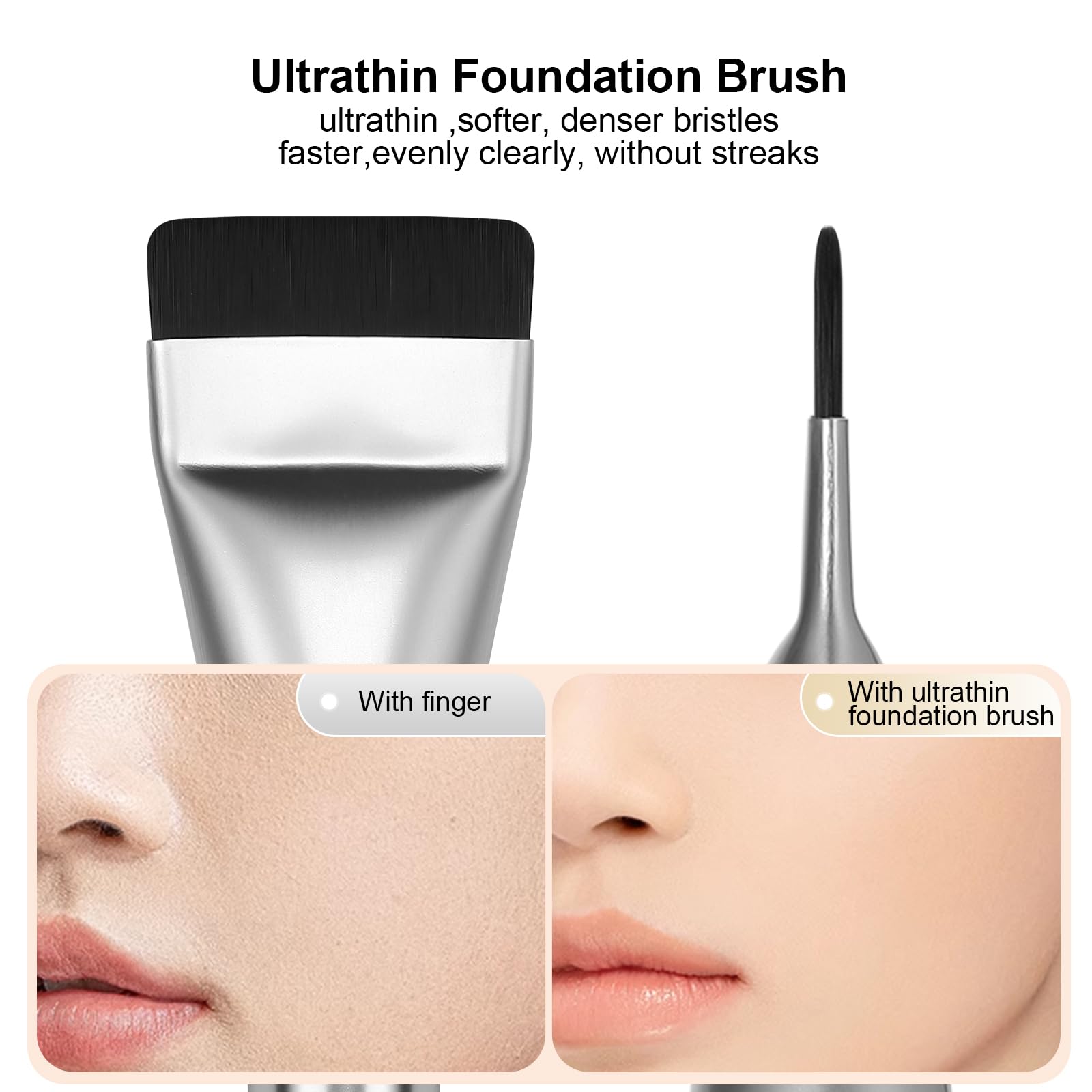 Premium Flat Foundation Brush - Korean Makeup Spatula for Liquid & Cream Foundation - Professional Blending Face Brush (Silver) - Perfect for Flawless Makeup Application & Contouring
