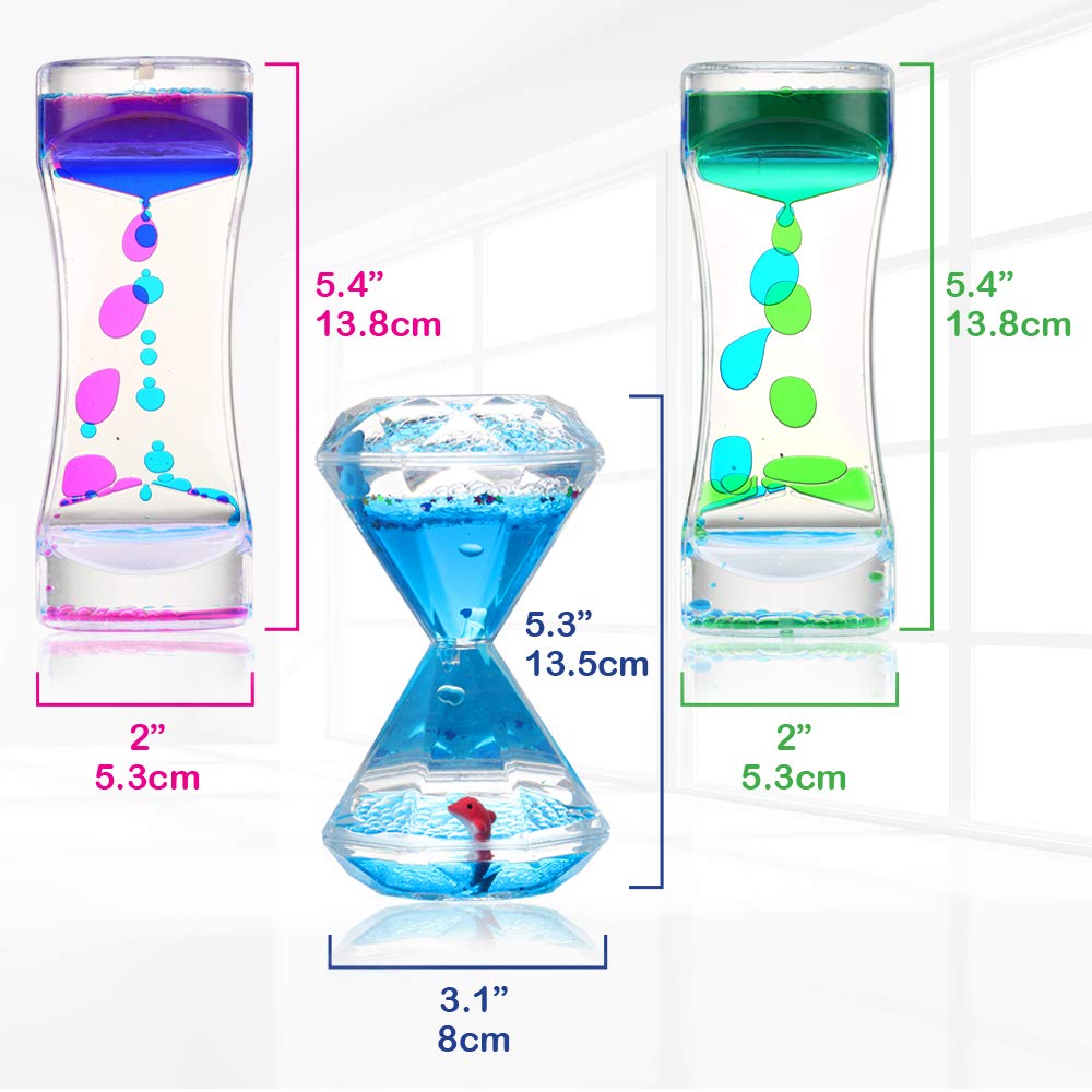 Sensory Fidget Toys Liquid Motion Timer Bubbler 3-Piece Set - Stress & Anxiety Relief for Kids & Adults, Calming Tool for Autism, ADHD, Stocking Stuffers (Perfect for Classroom, Office, Therapy & Home Use)