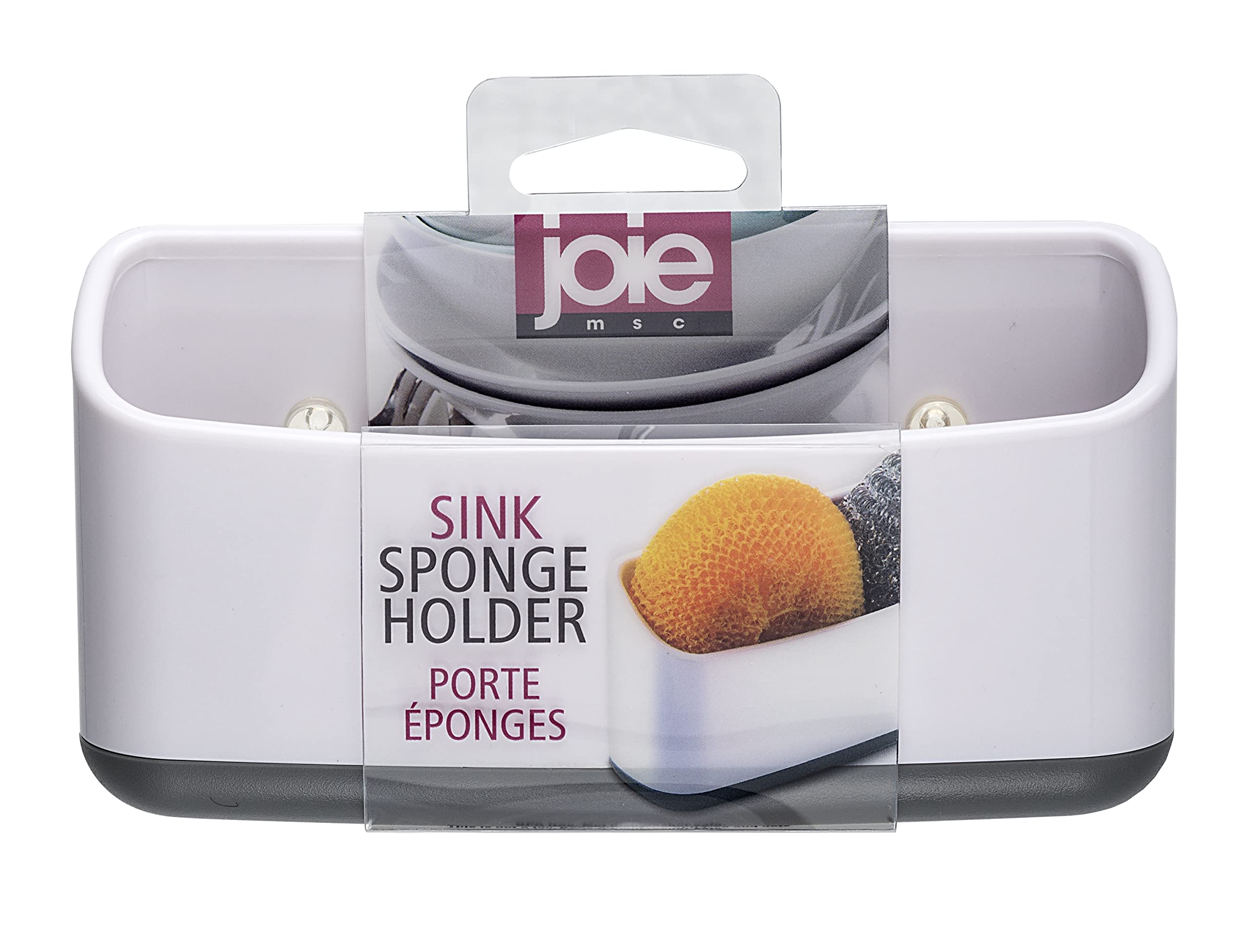 Joie Kitchen Sponge Holder - White, Compact & Durable Sponge Caddy for Sink or Countertop - Perfect for Kitchen, Bathroom, or Office Cleaning Supplies Organization