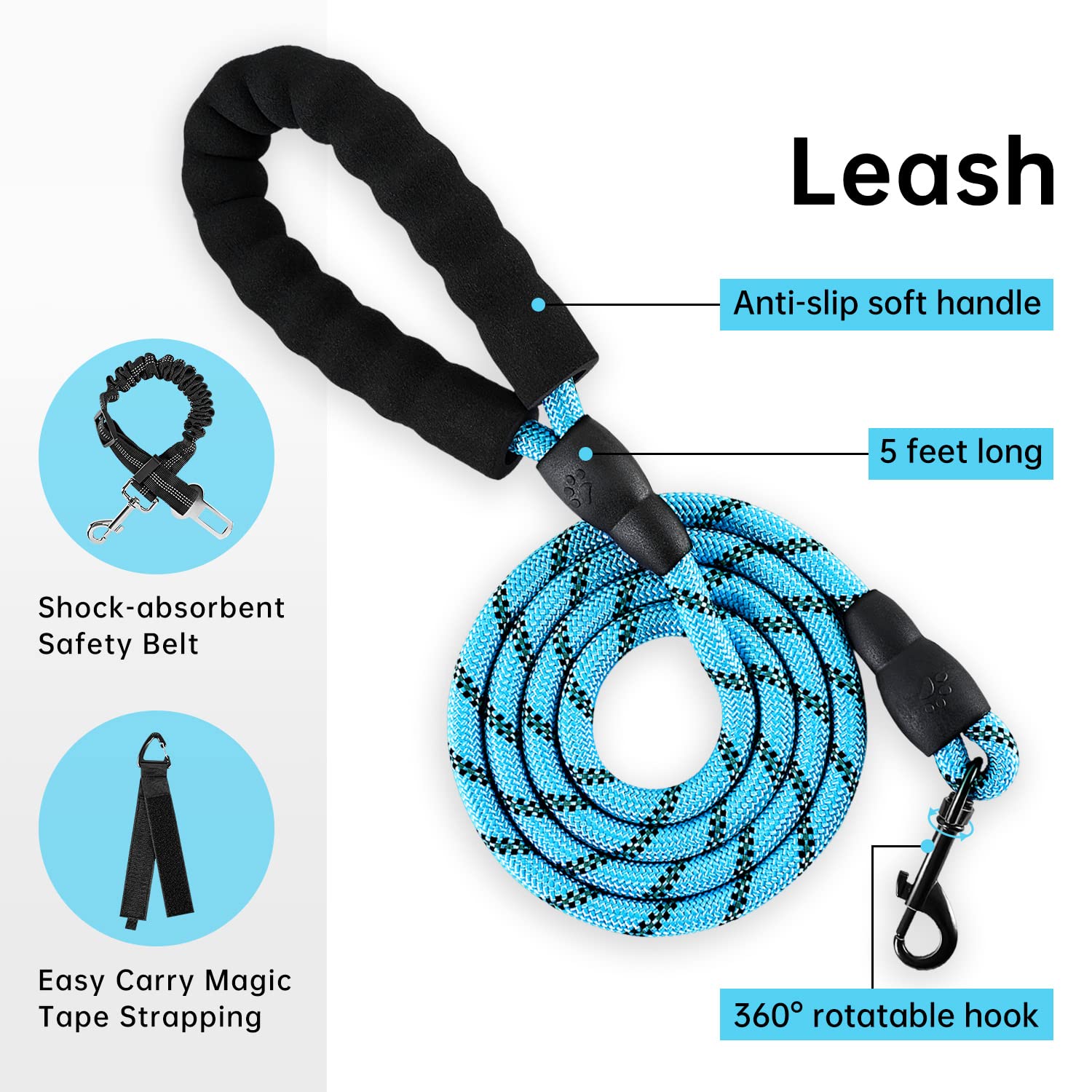 No Pull Dog Harness for Small Dogs - Adjustable Pet Vest with Leash, Safety Belt & Storage Strap - 360° Reflective Strips & Soft Handle (Blue, S) - Perfect for Walking, Training & Outdoor Adventures