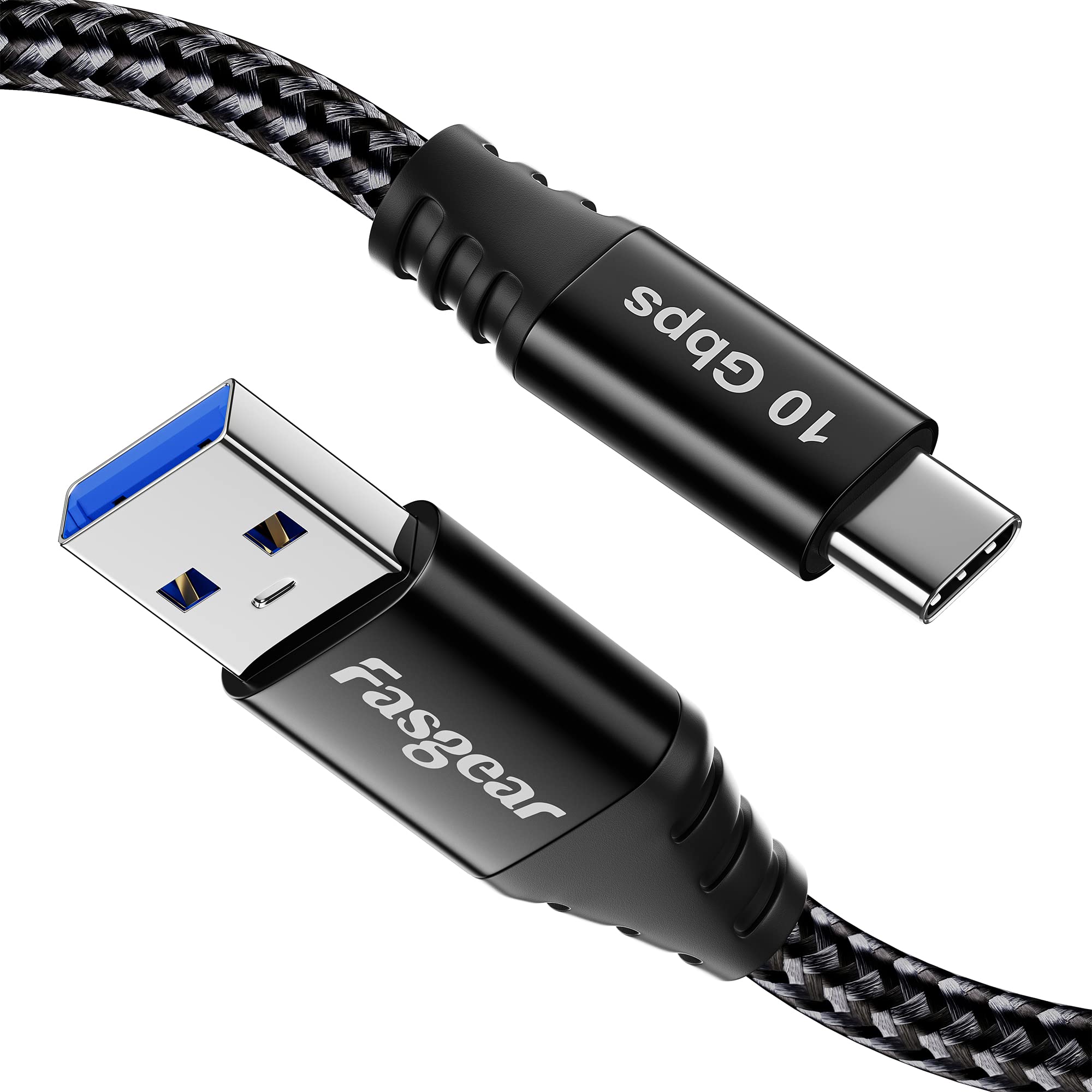 Fasgear 4.9ft USB C to USB A Cable 10Gbps Fast Charging & Data Sync - 3.2 Gen 2 Braided Nylon Cord for Galaxy S23, PS5 Controller, X-box Series, Portable SSD - Perfect for Gaming, Travel & Office Use