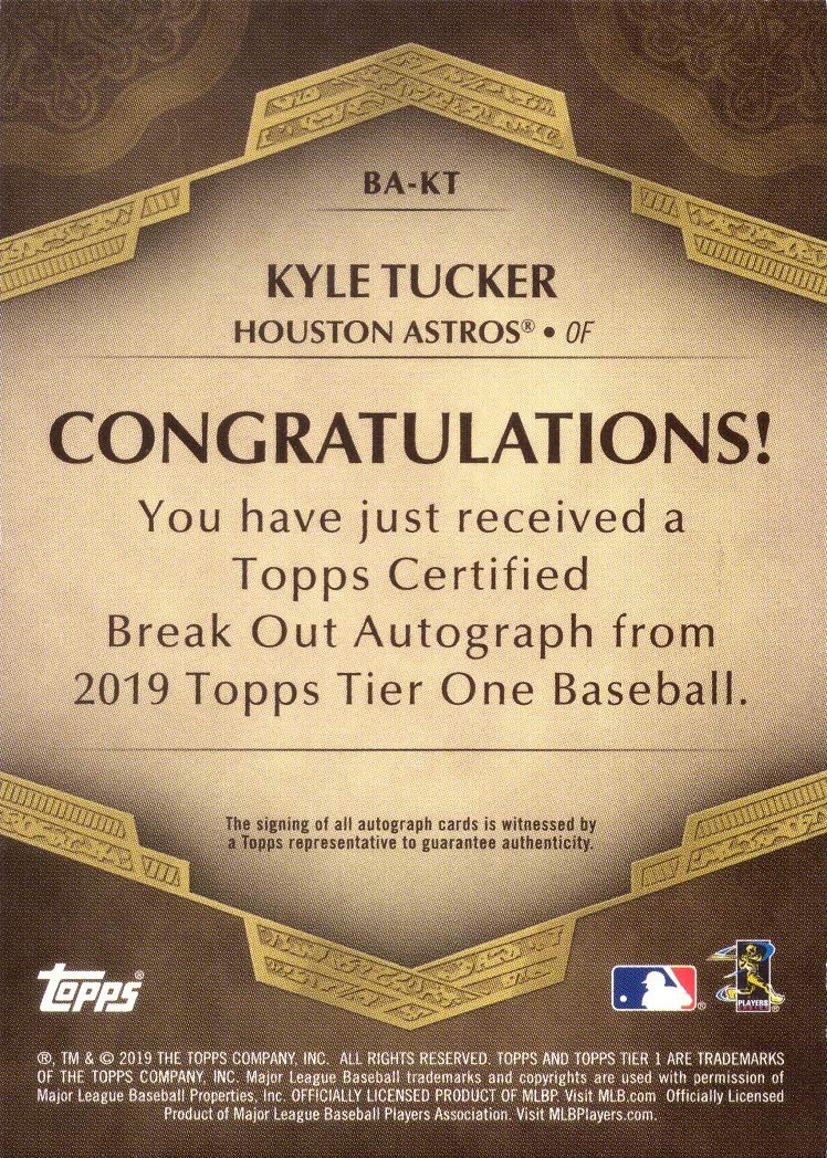 2019 Topps Tier One Baseball #BA-KT Kyle Tucker Autographed Rookie Card - Limited Edition of 200 - Collectible Sports Memorabilia for Baseball Fans and Card Collectors