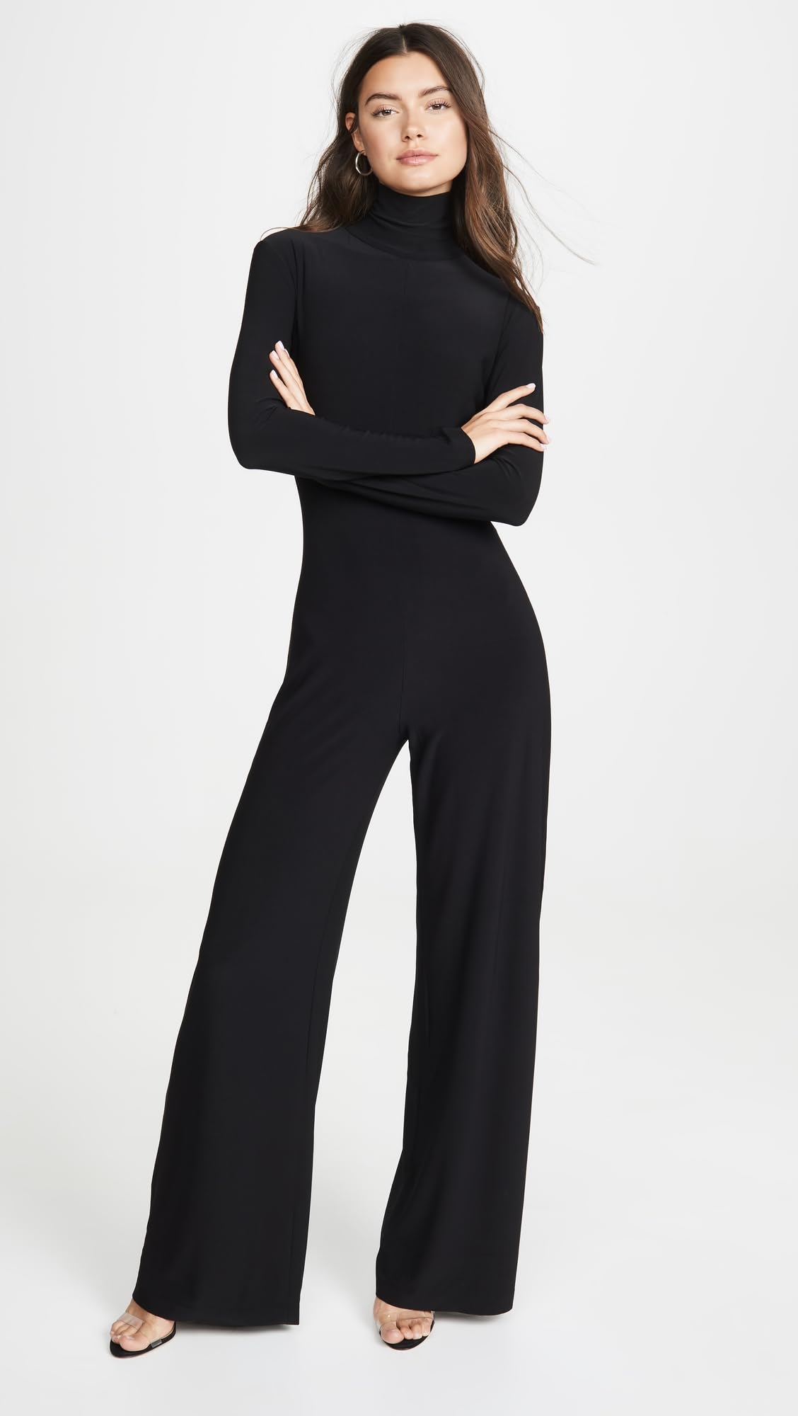 Norma Kamali Women's Long Sleeve Turtleneck Jumpsuit - Stylish One-Piece Romper for Work, Evening & Special Occasions | Comfortable Stretchy Fabric for All-Day Wear