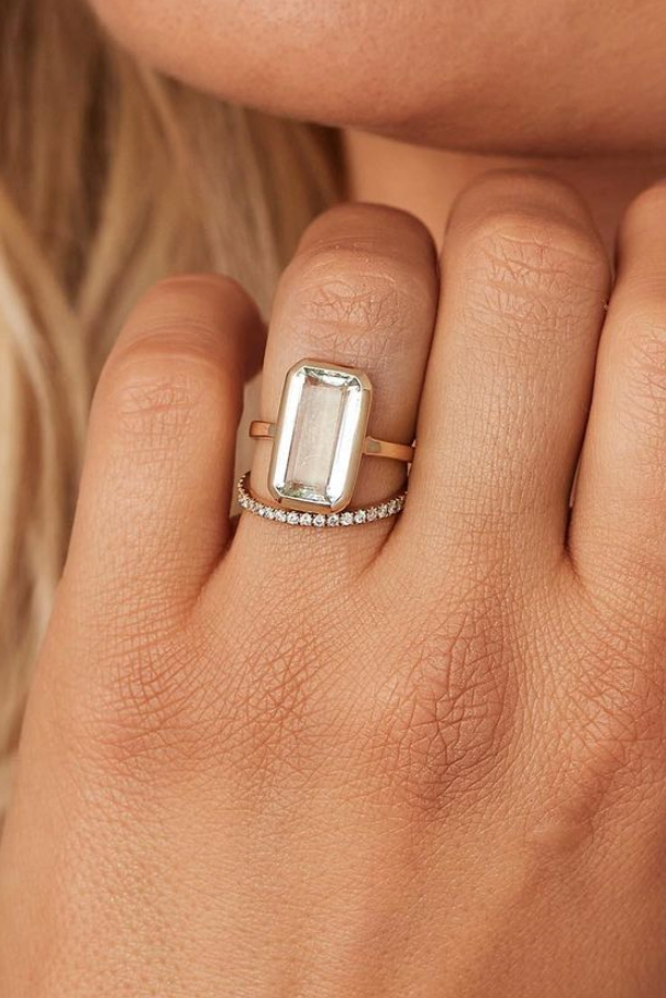 9K Yellow Gold Aquamarine Baguette Ring - Elegant Jewelry for Women, Perfect for Weddings, Anniversaries & Special Occasions