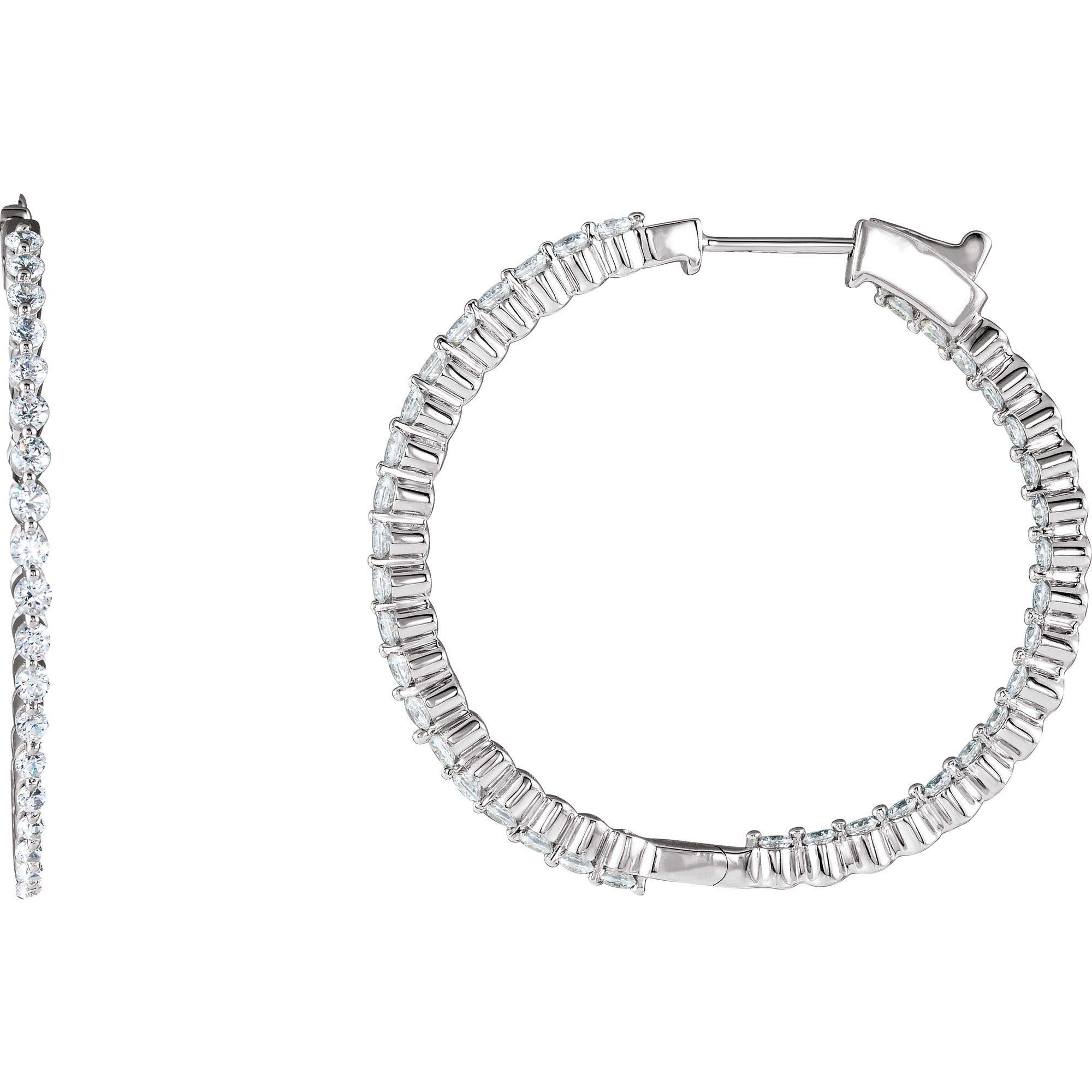 Sterling Silver Cubic Zirconia Inside-Outside 42mm Hoop Earrings for Women - Timeless Elegant Jewelry Gift for Birthday, Anniversary & Everyday Wear
