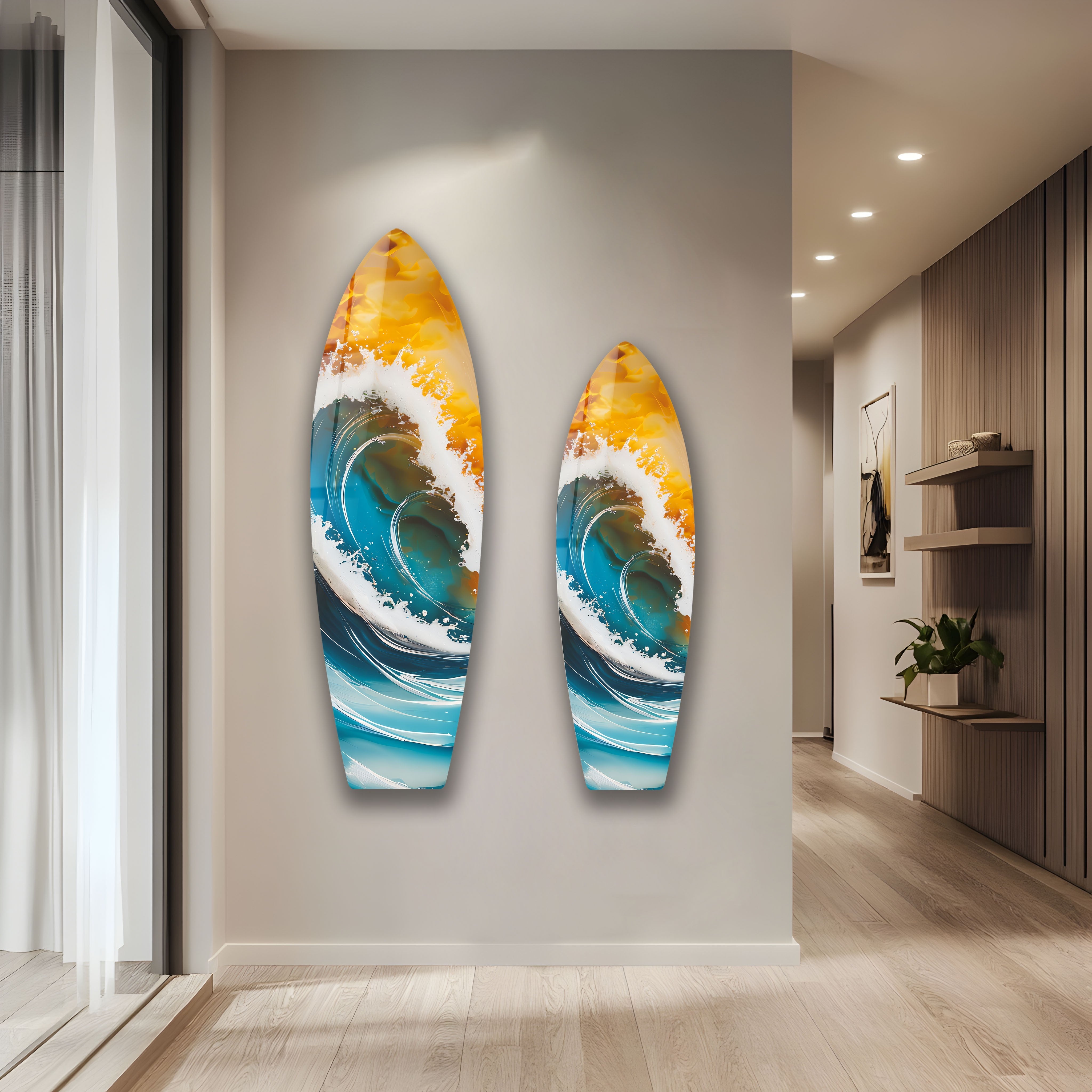 Big Ocean Waves Surfboard Wall Art - Coastal Beach Decor for Living Room, Bedroom & Office - Perfect Surfing Theme Home Decor