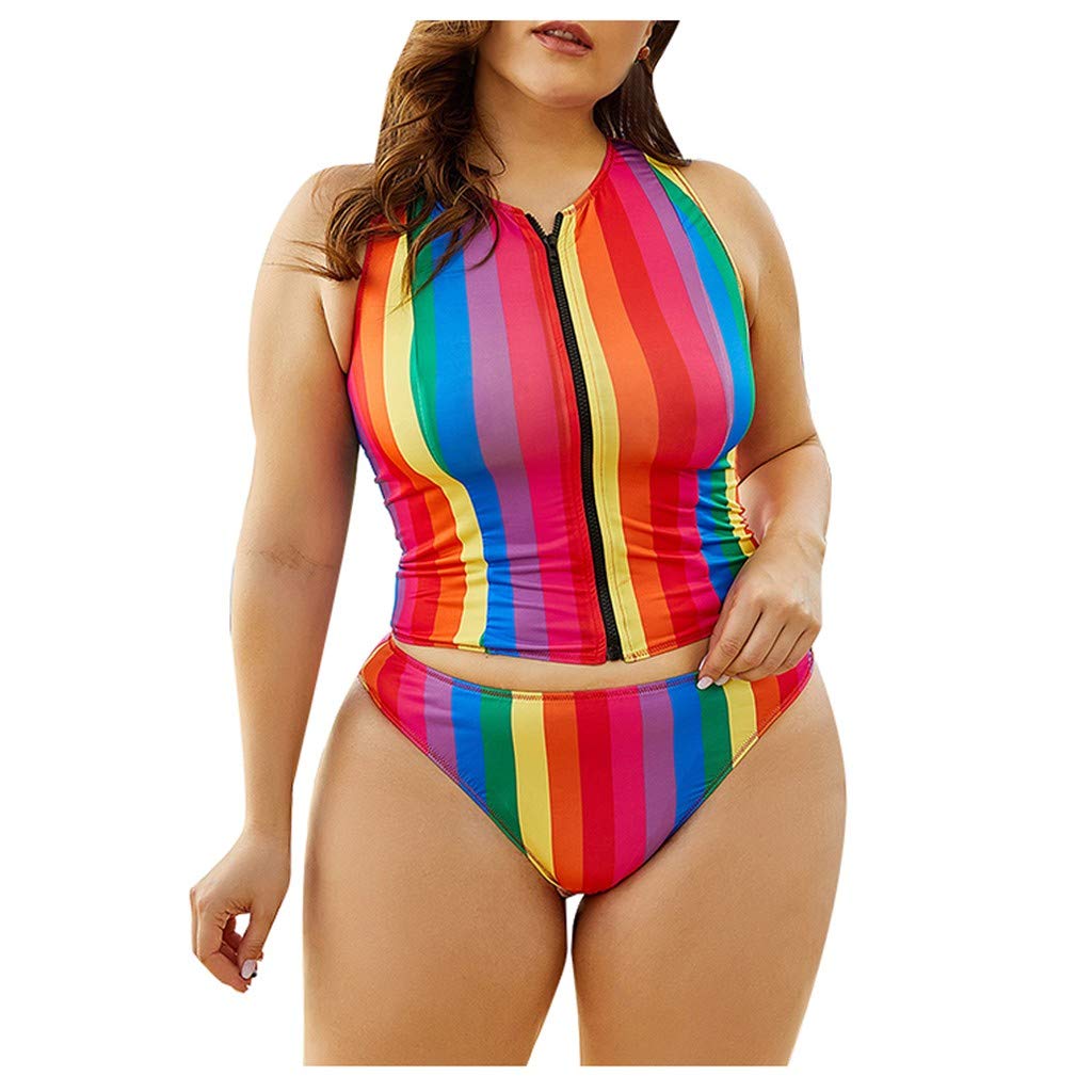 Plus Size Striped Bikini Set - Women's Two-Piece Swimwear for Beach & Pool