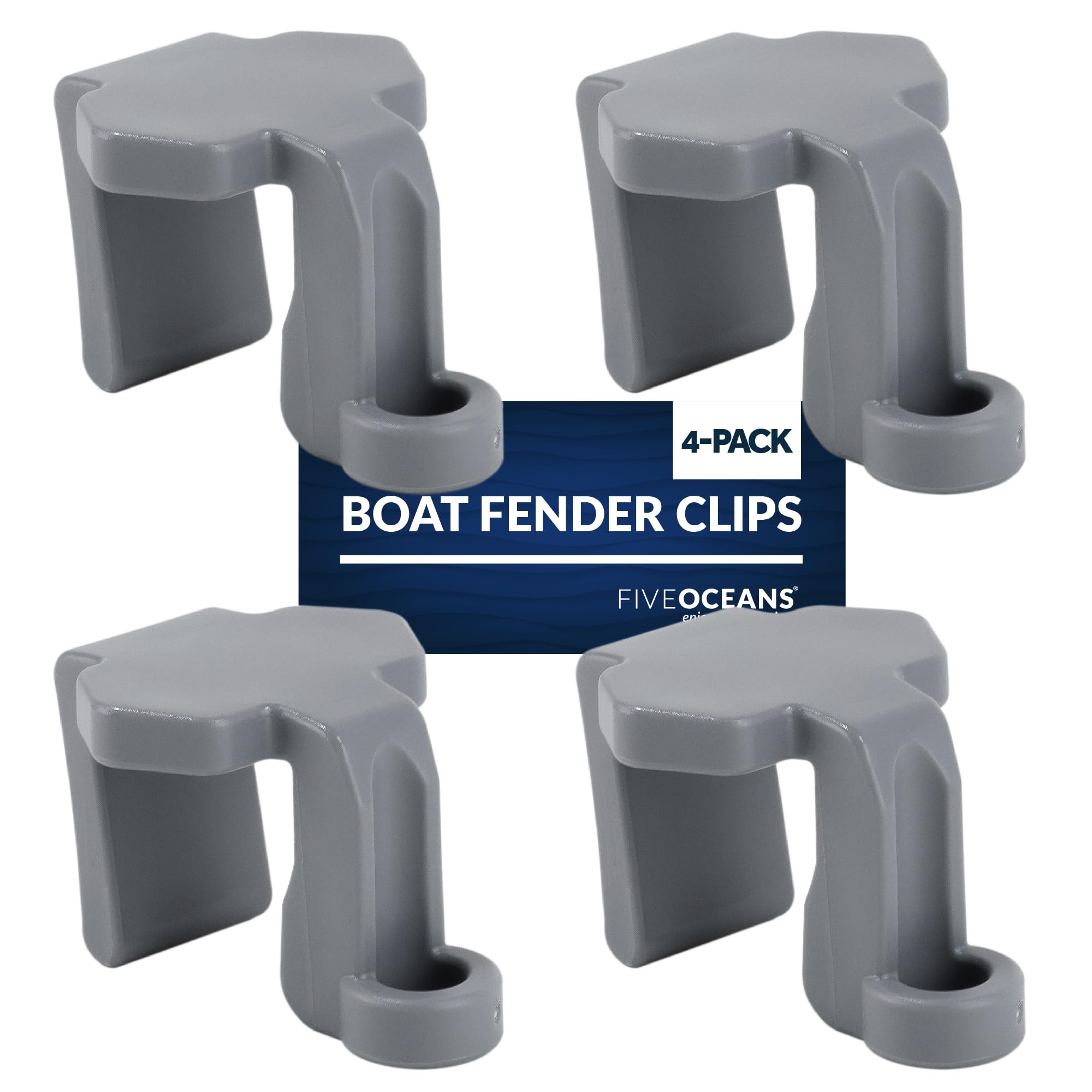 Five Oceans Boat Fender Clips - 4 Pack Heavy Duty Pontoon Boat Rail Fender Hangers for Bumpers, Square Rail Boat Fender Holders - Perfect for Dock Protection & Marine Safety (FO4685)