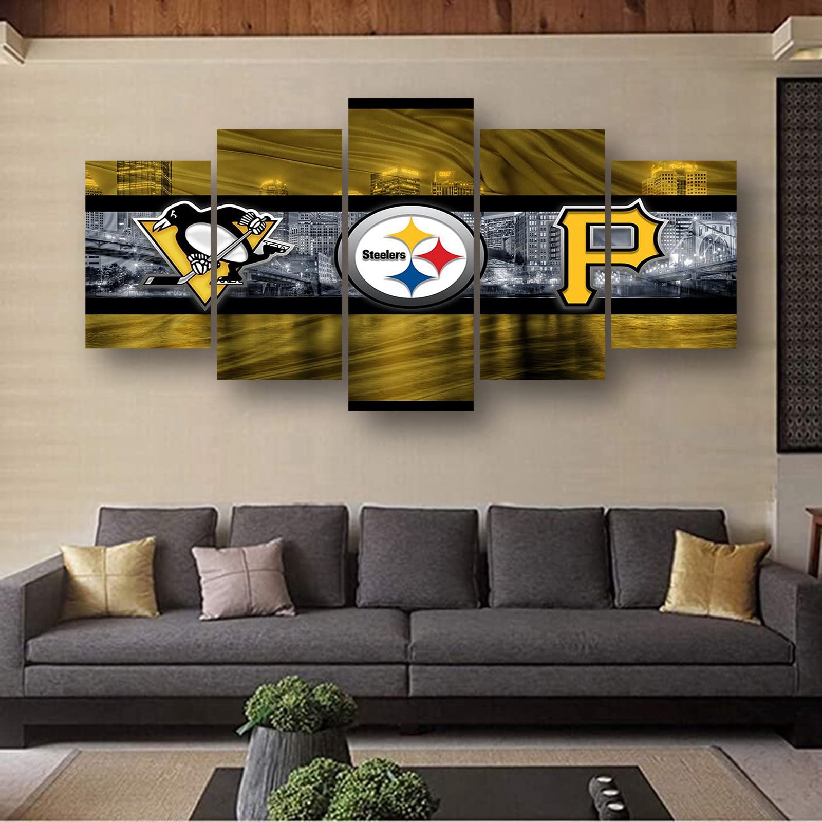 Pittsburgh City Sports Team Canvas Wall Art - Framed Sports Fan Decor (120x225cm) | Perfect for Game Rooms, Man Caves & Sports Bar Decorations